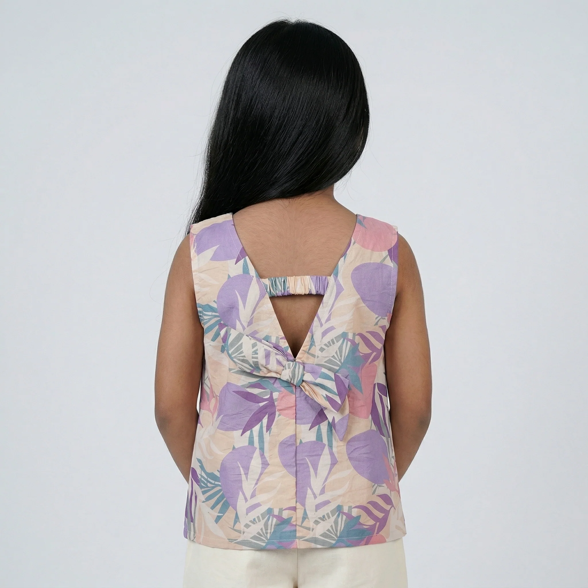 Girls Tropical Print Bow Detail Top - Image 3