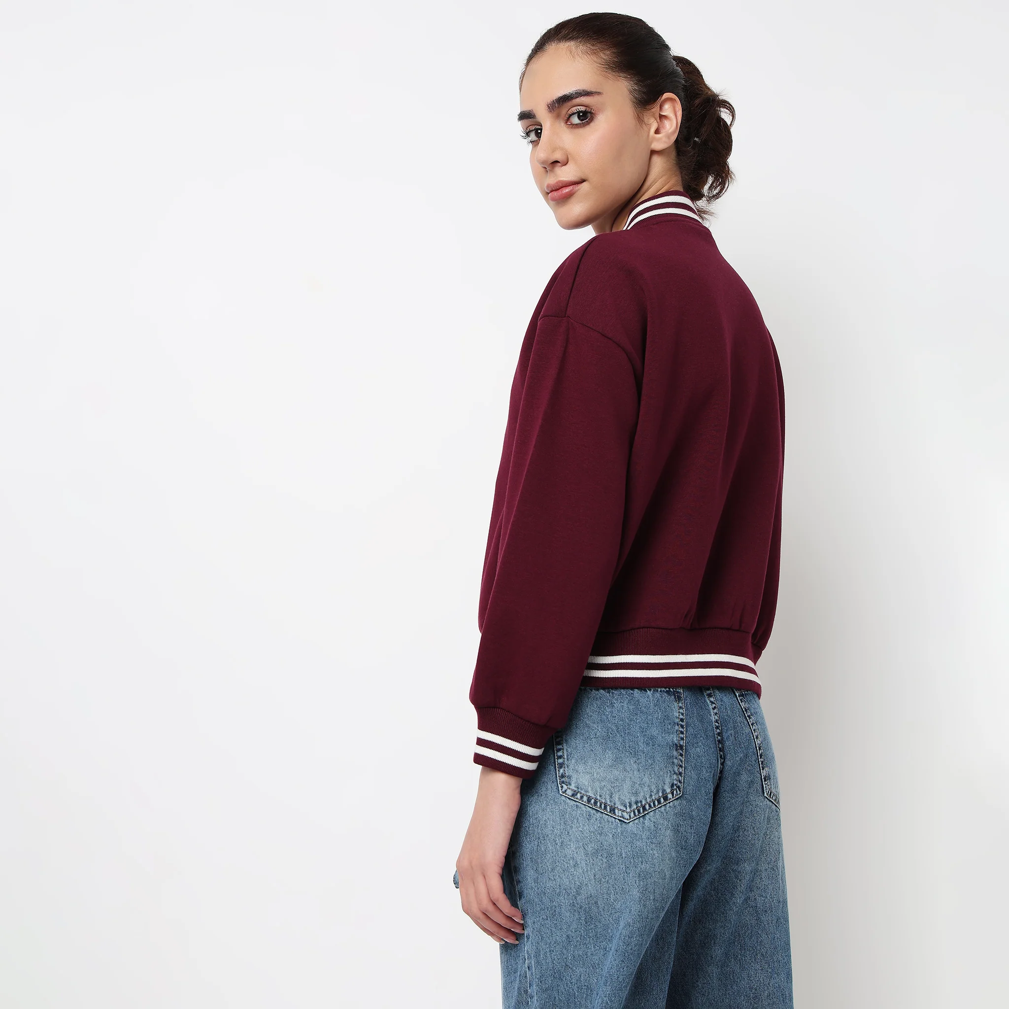 Graphic Band Collar Varsity Sweatshirt - Image 3