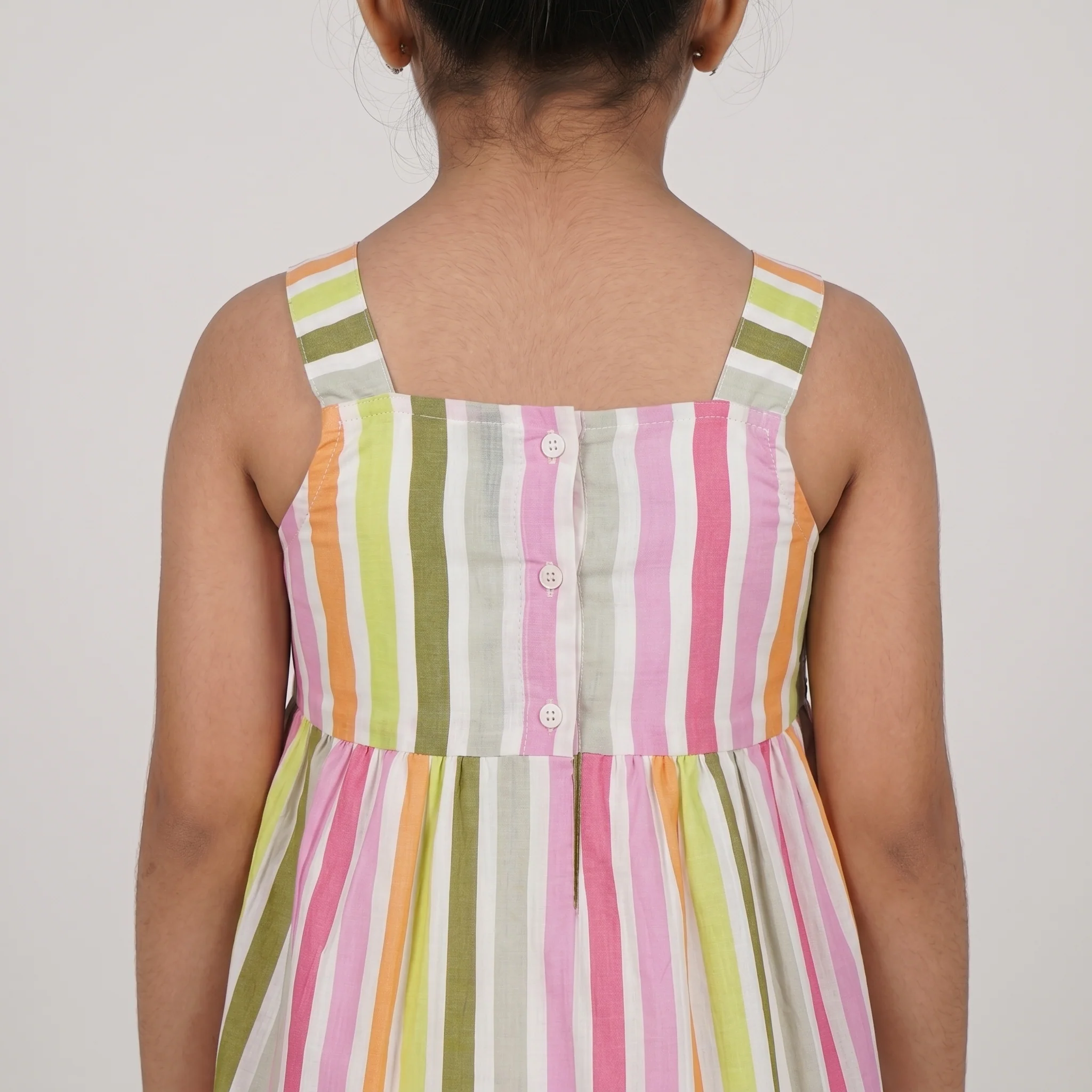 Girls Crochet Patch Striped Dress - Image 3