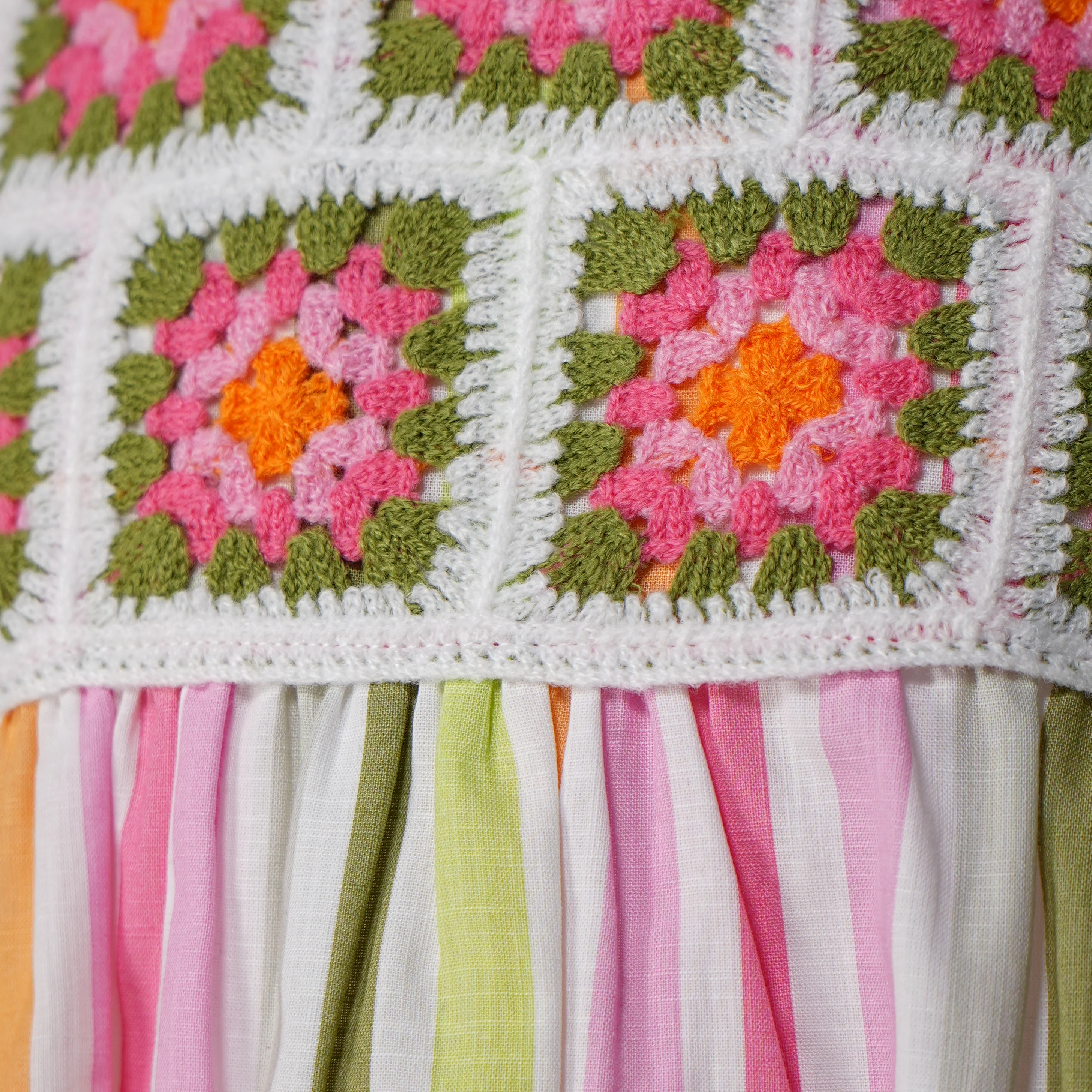 Girls Crochet Patch Striped Dress - Image 4