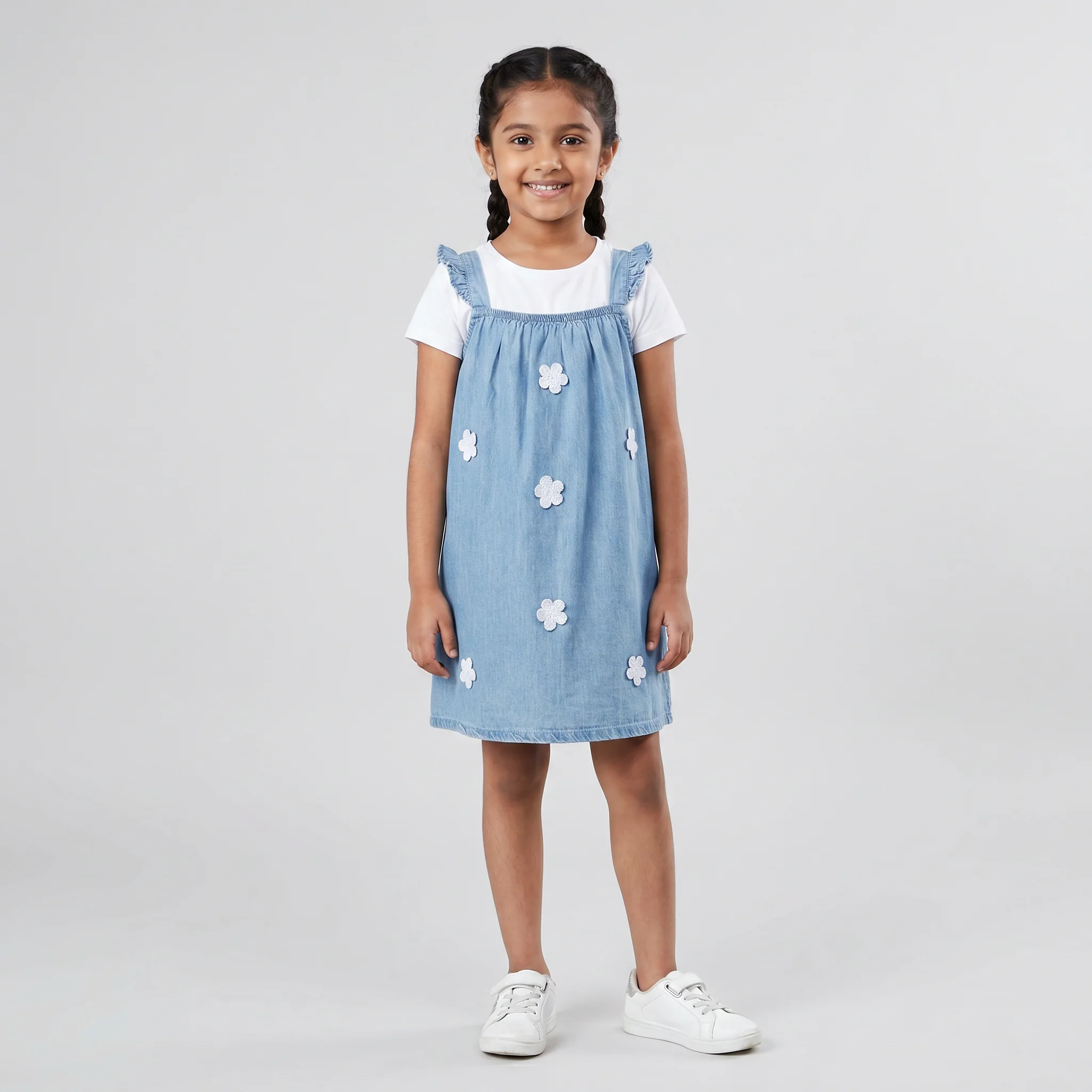 Girls Embroidered Denim Dress