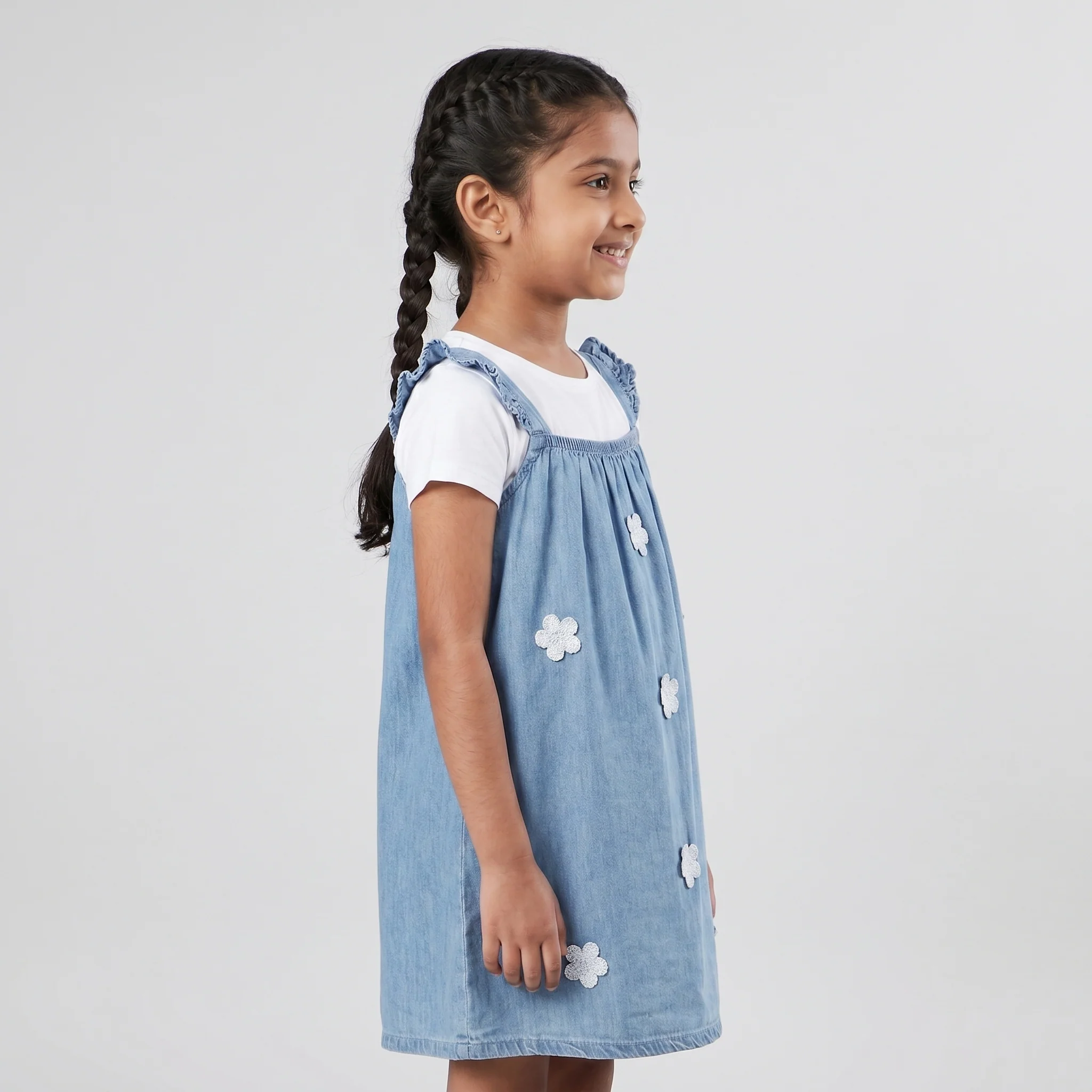 Girls Embroidered Denim Dress - Image 2
