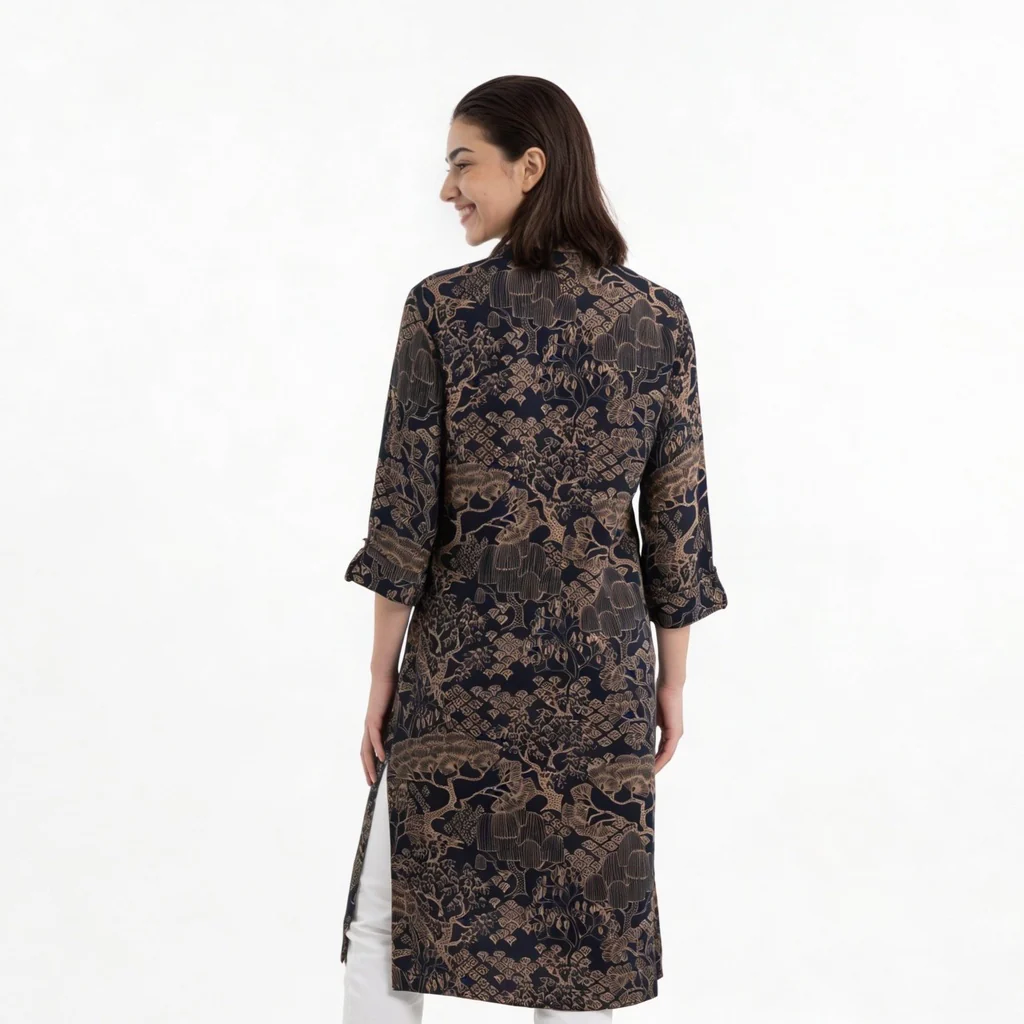 Half Placket Printed Long Kurta - Image 3