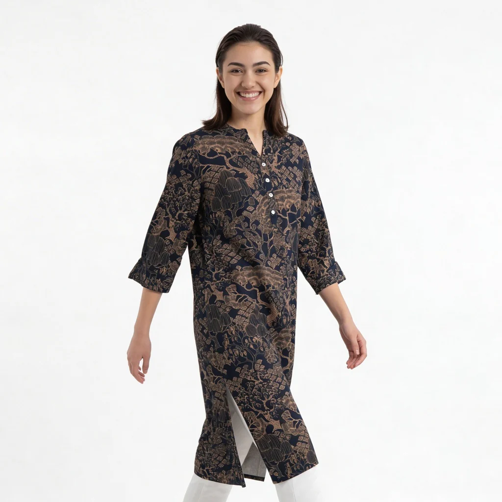 Half Placket Printed Long Kurta - Image 5