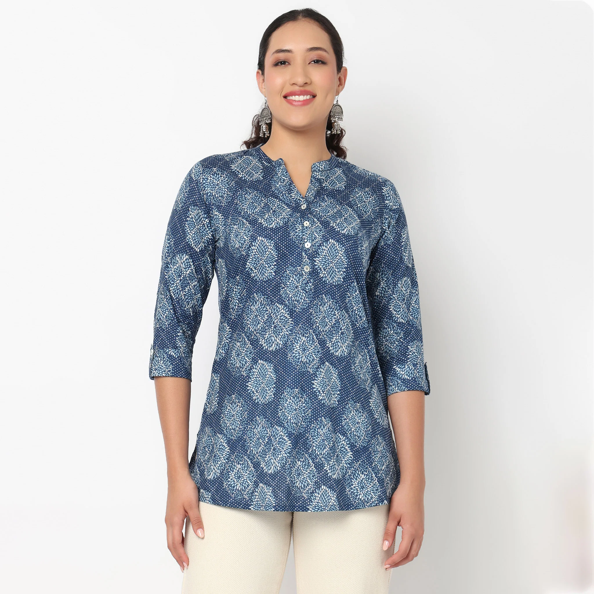 Half Placket Printed Short Kurti - Image 2