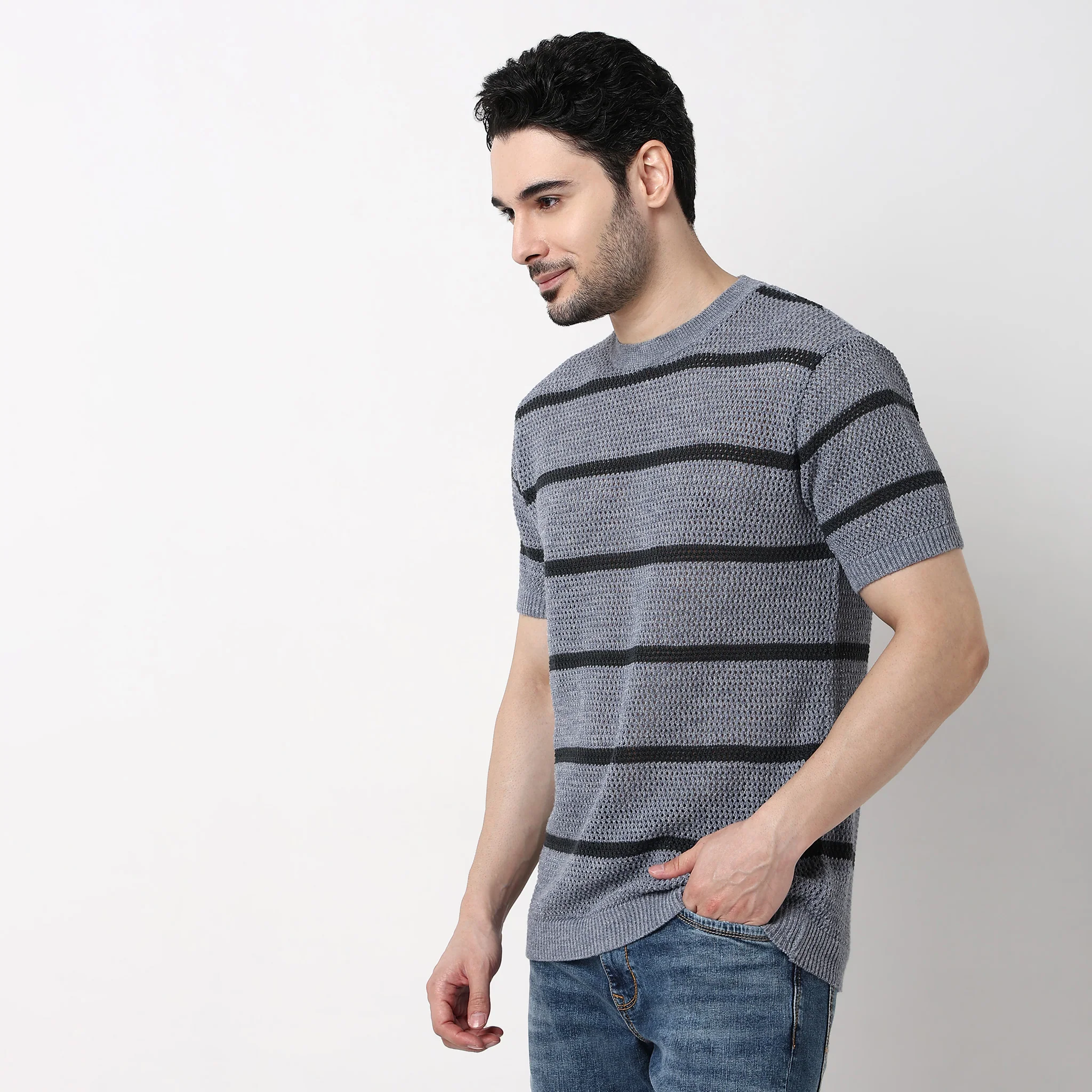 Hand Knit Jersey Smart Striped Sweater - Image 4