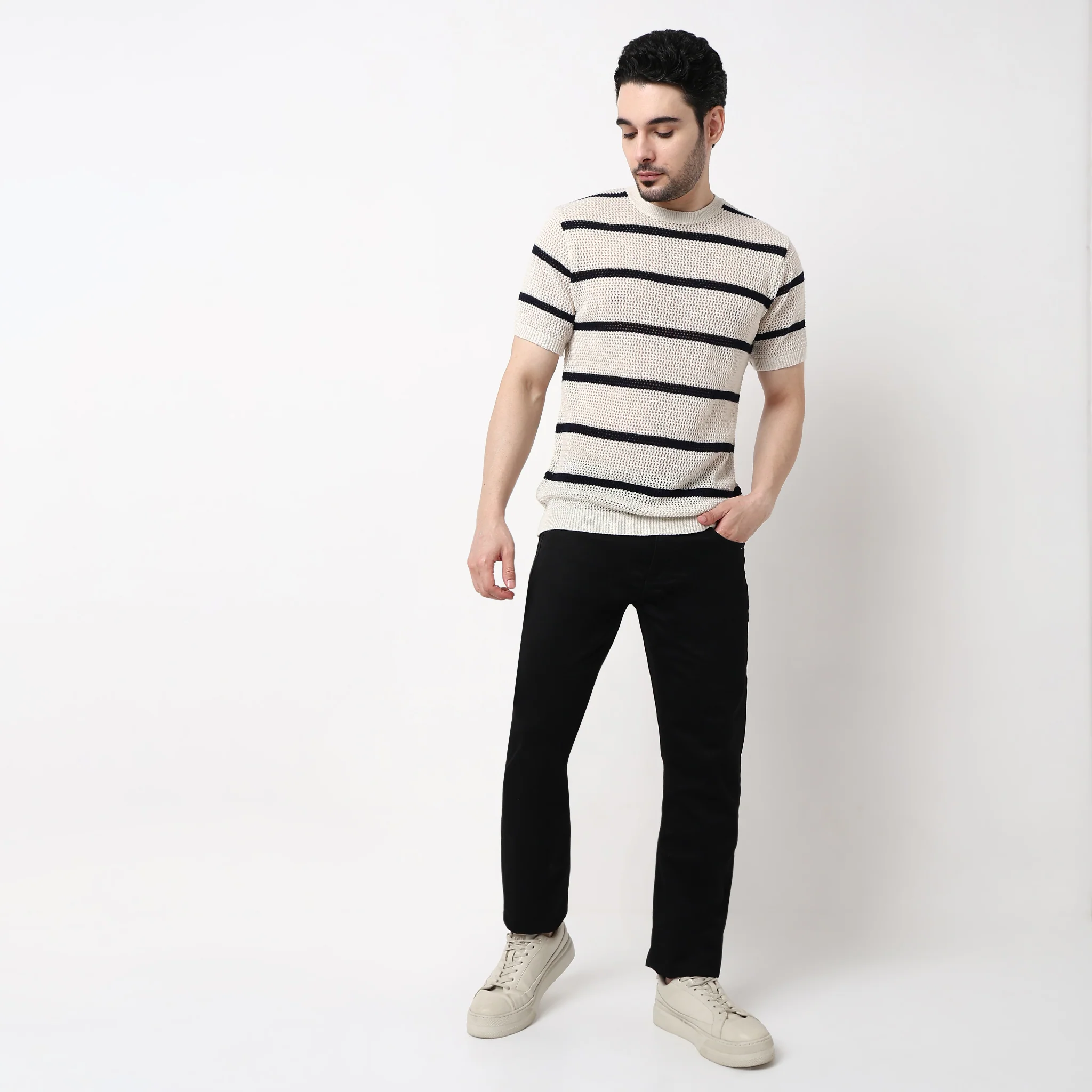 Hand Knit Jersey Smart Striped Sweater - Image 6