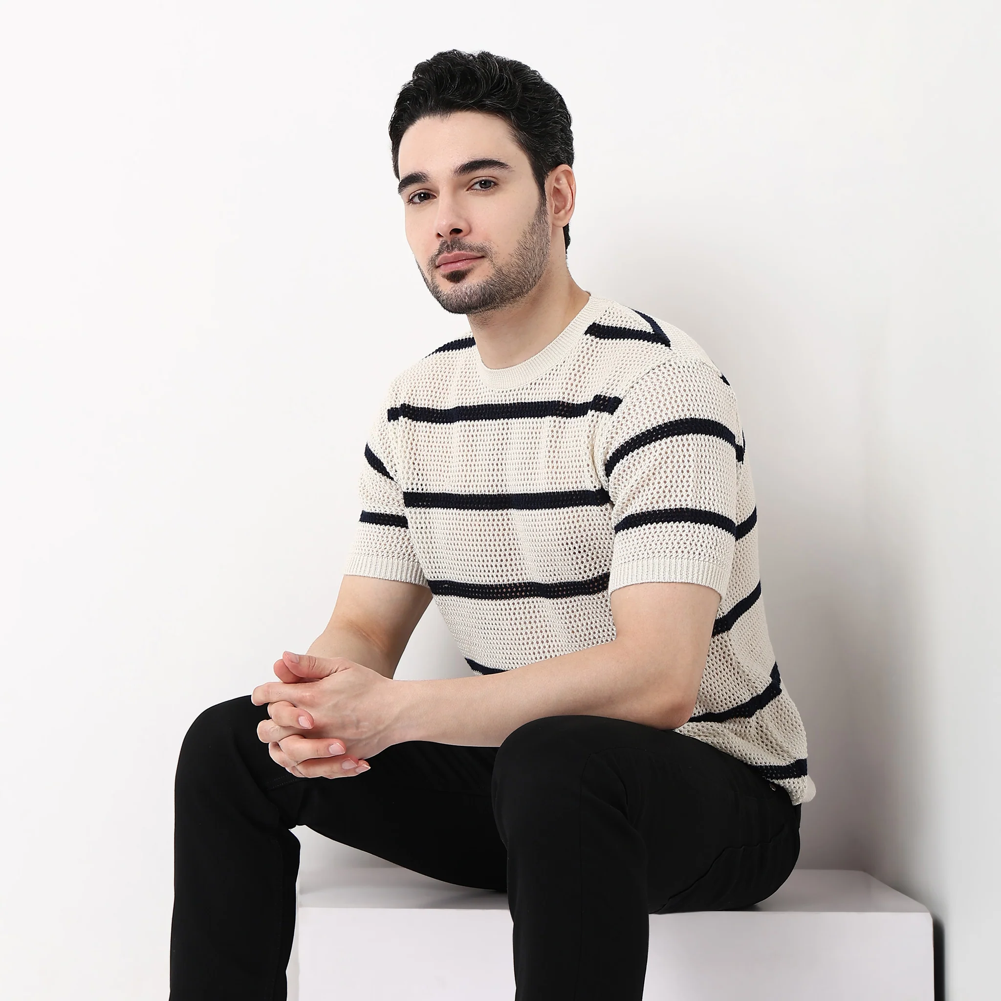 Hand Knit Jersey Smart Striped Sweater - Image 9