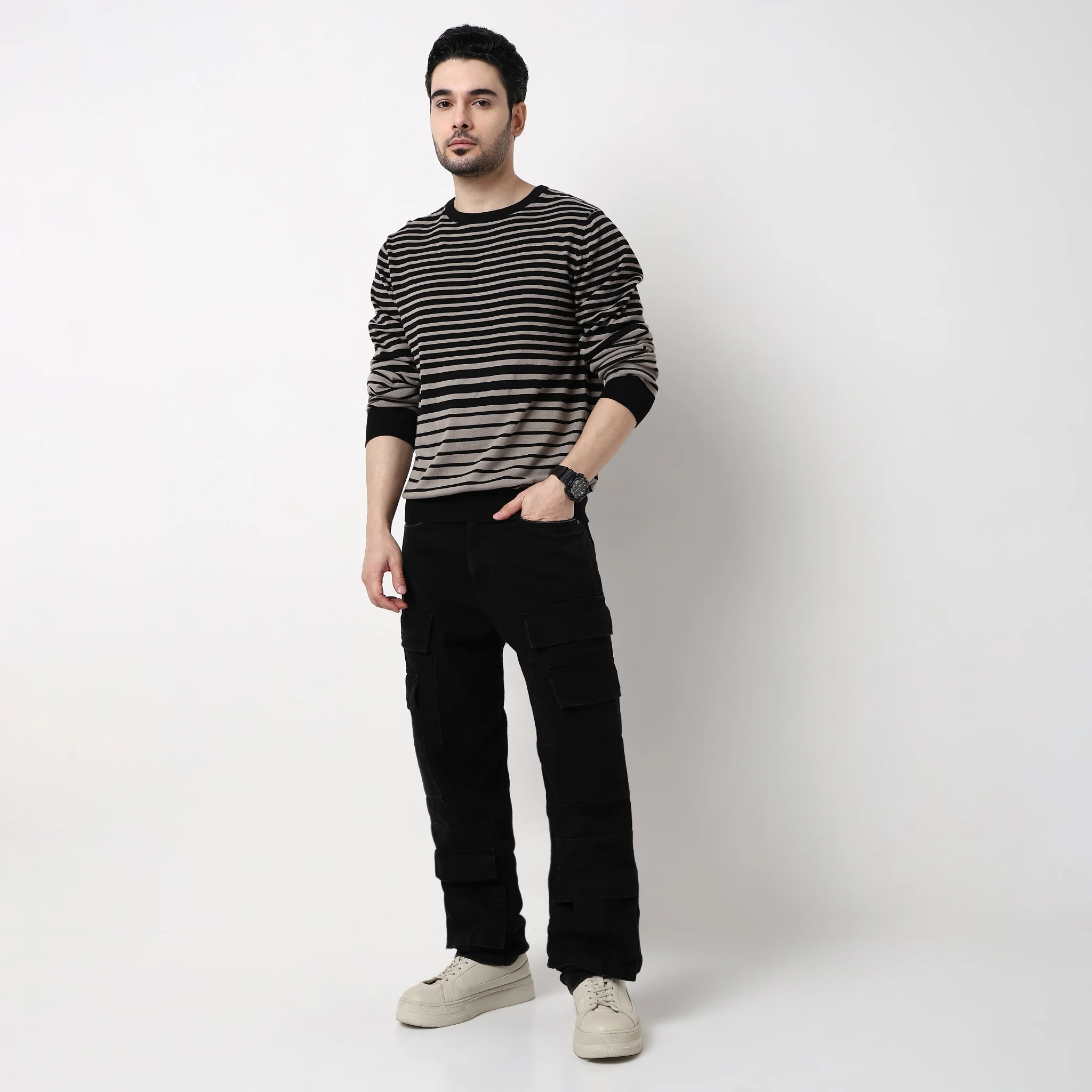 Hand Knit Jersey Smart Striped Sweater