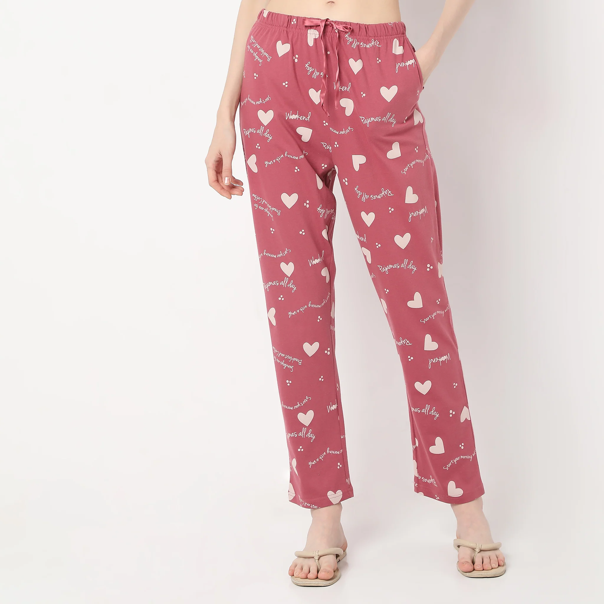 Heart Print Ankle Length Core Lounge Pyjamas - Image 2