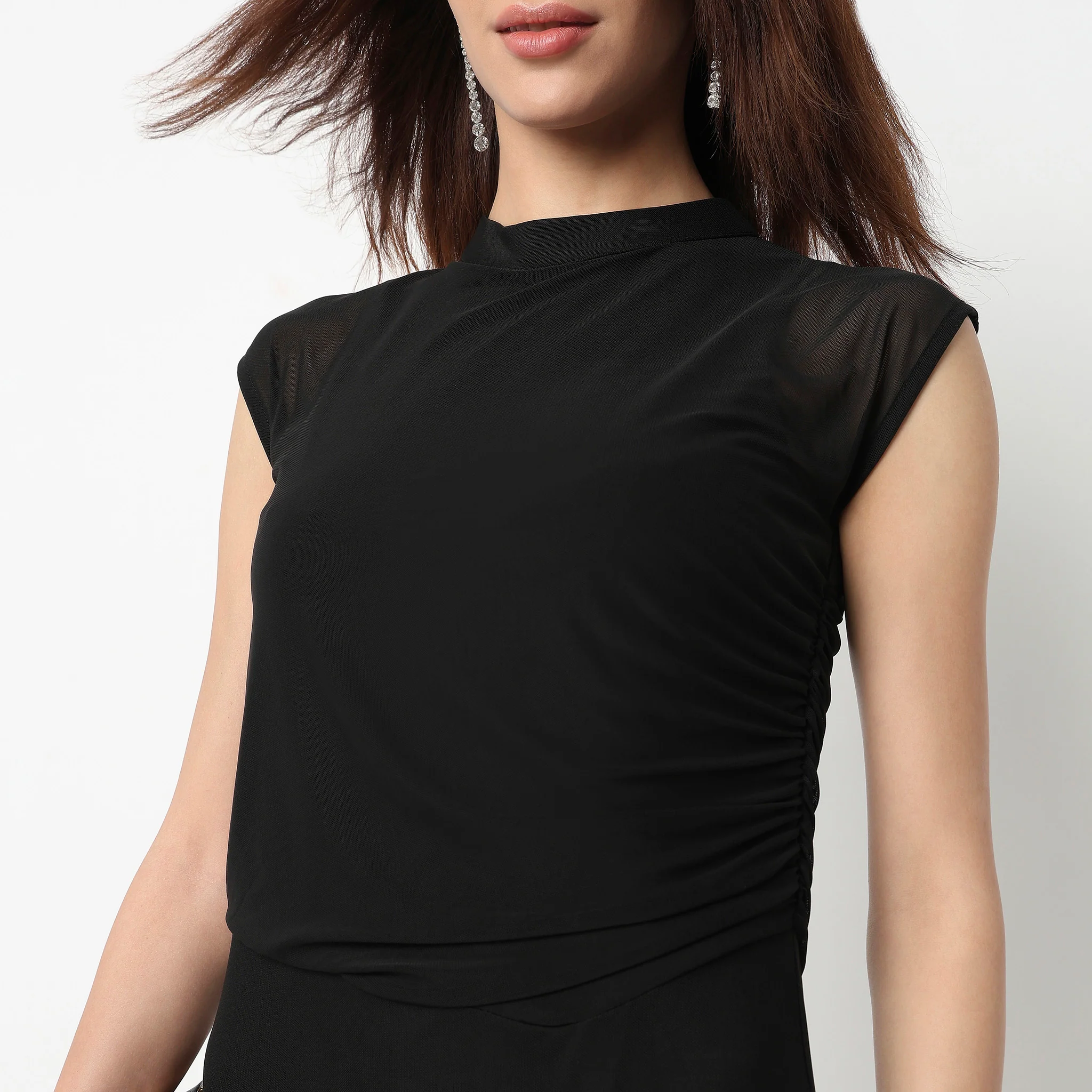 High Neck Mesh Dress With Handkerchief Hem - Image 4
