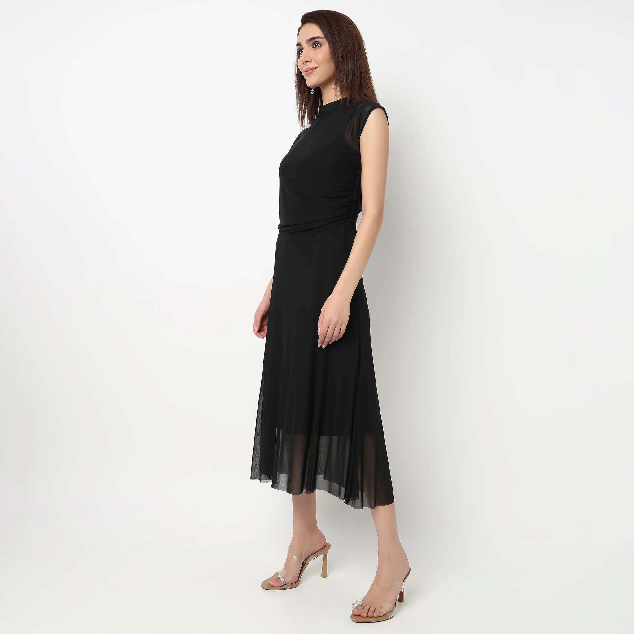 High Neck Mesh Dress With Handkerchief Hem - Image 5