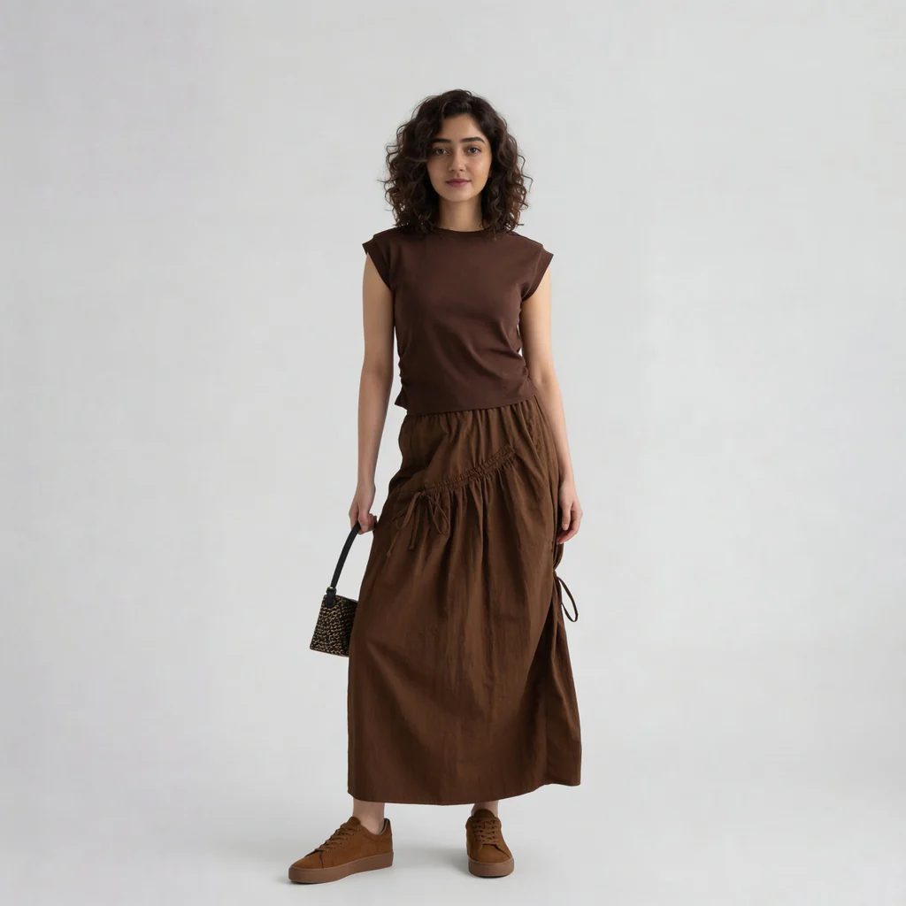 High Rise Flared Ruched Detail Skirt