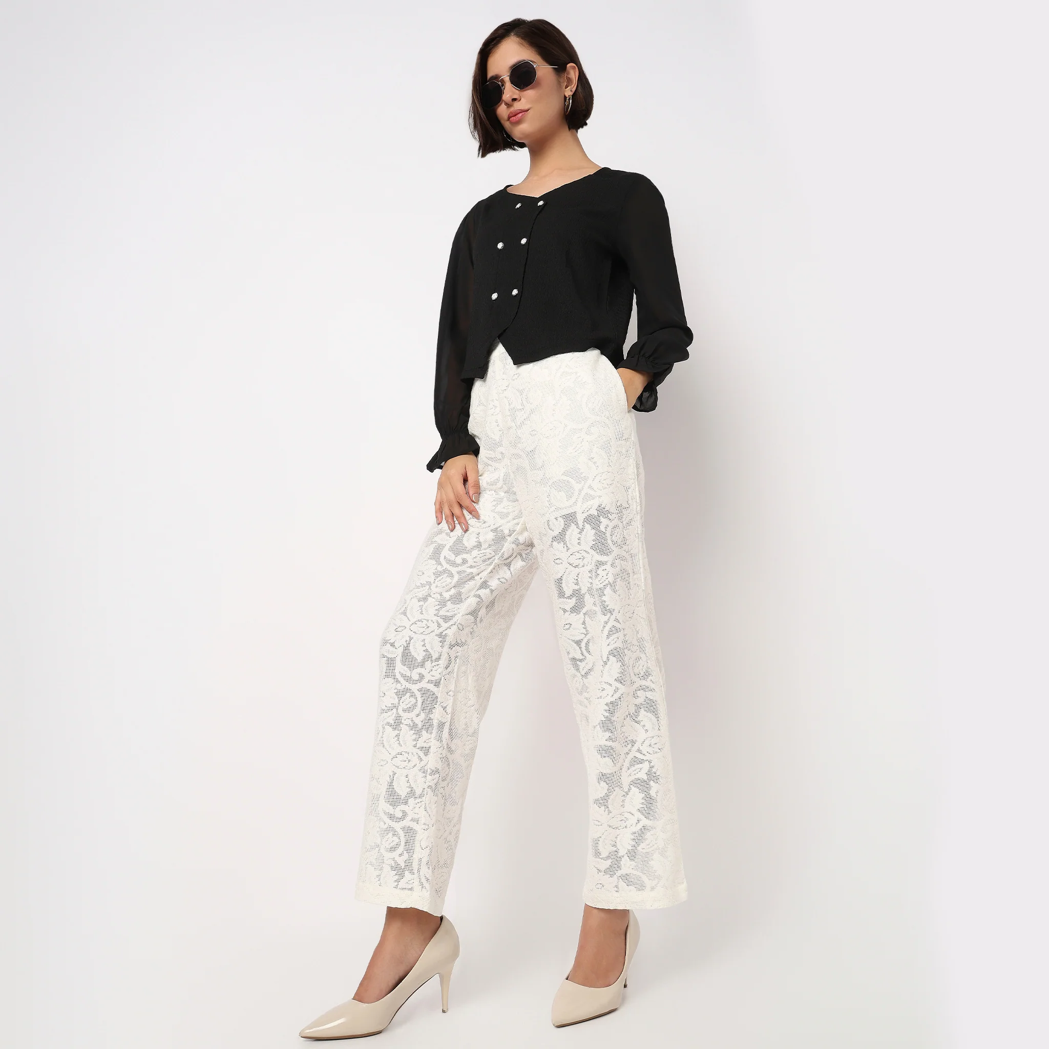 High Rise Half Lined Floral Palazzo