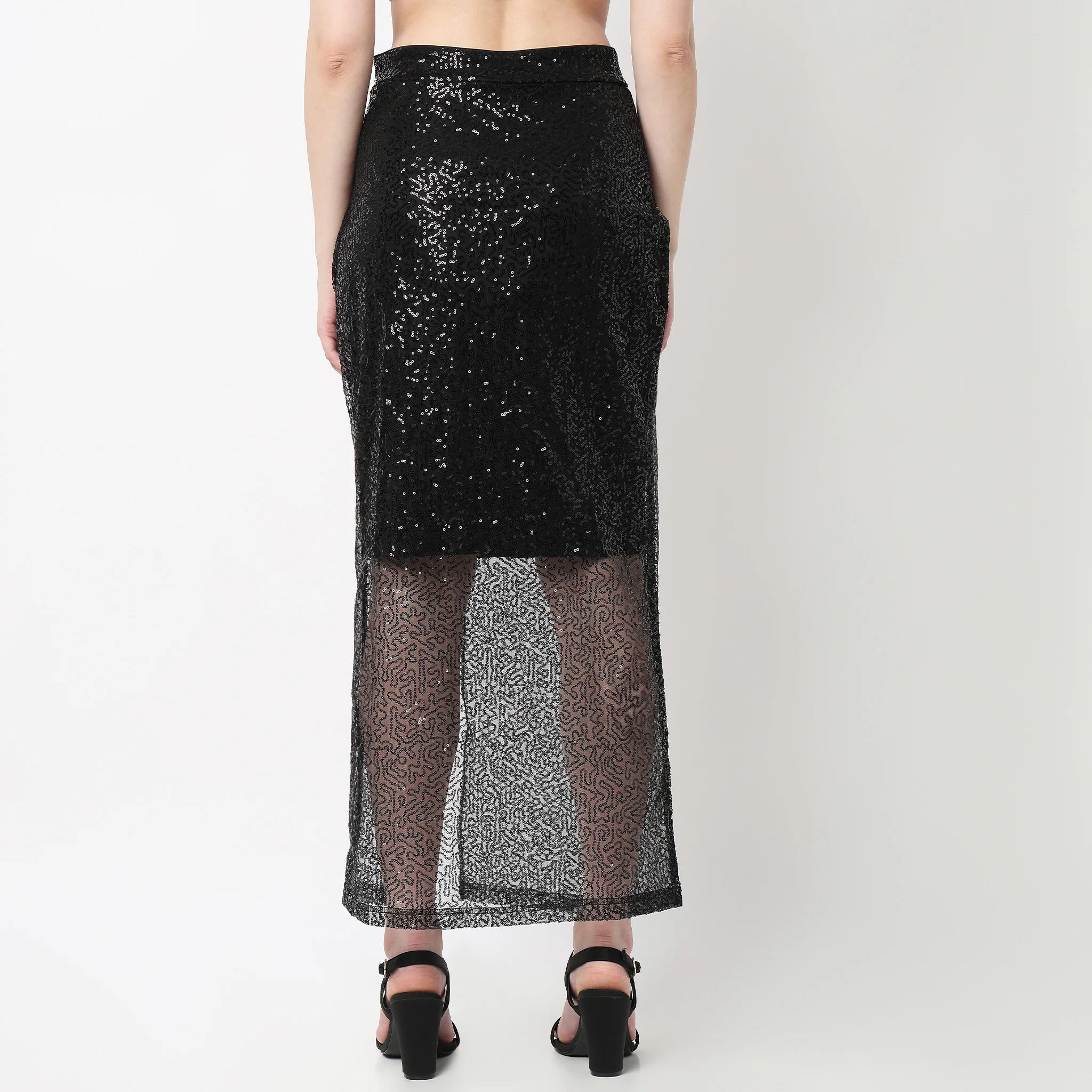 High Rise Half Lined Sequin Midi Skirt - Image 3