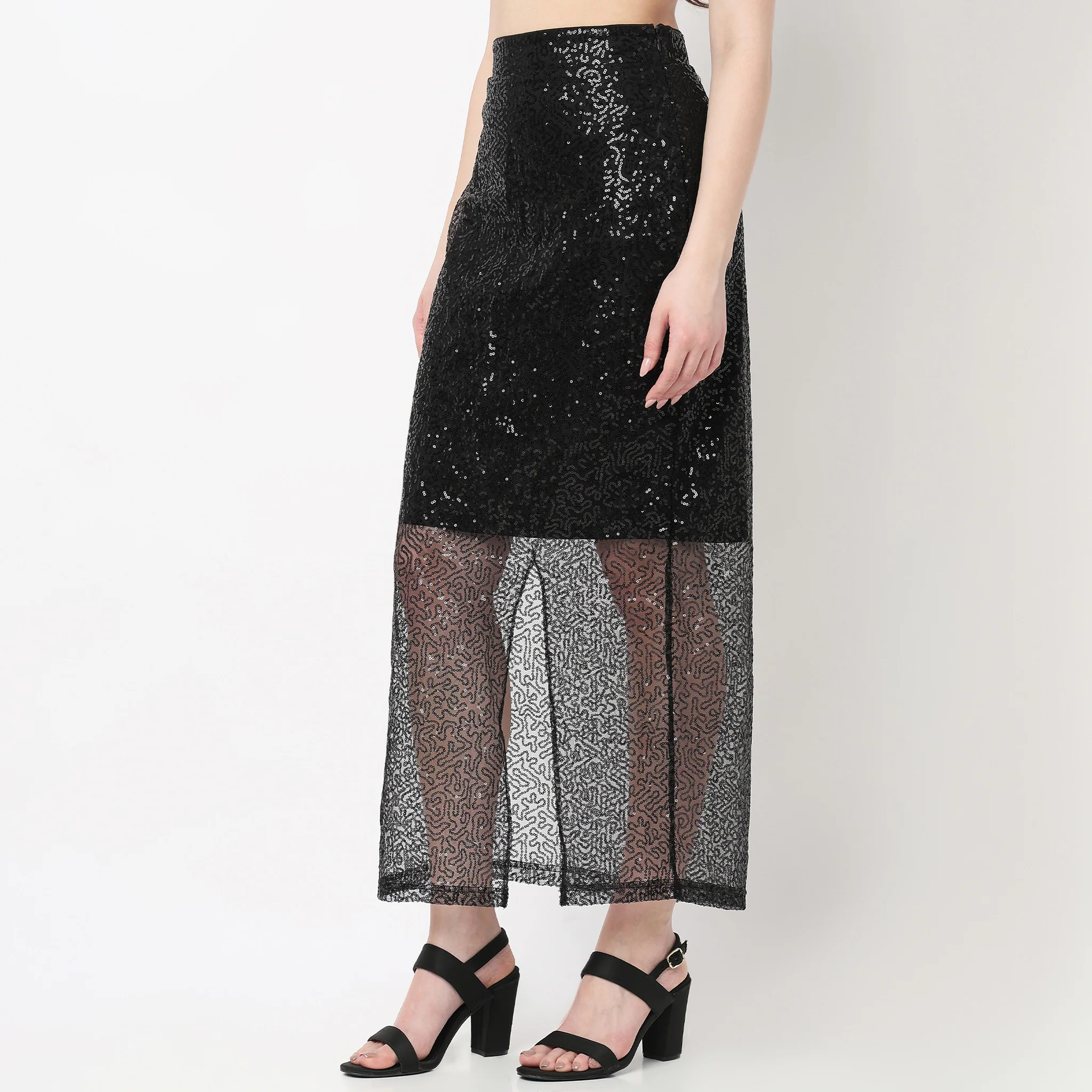 High Rise Half Lined Sequin Midi Skirt - Image 5