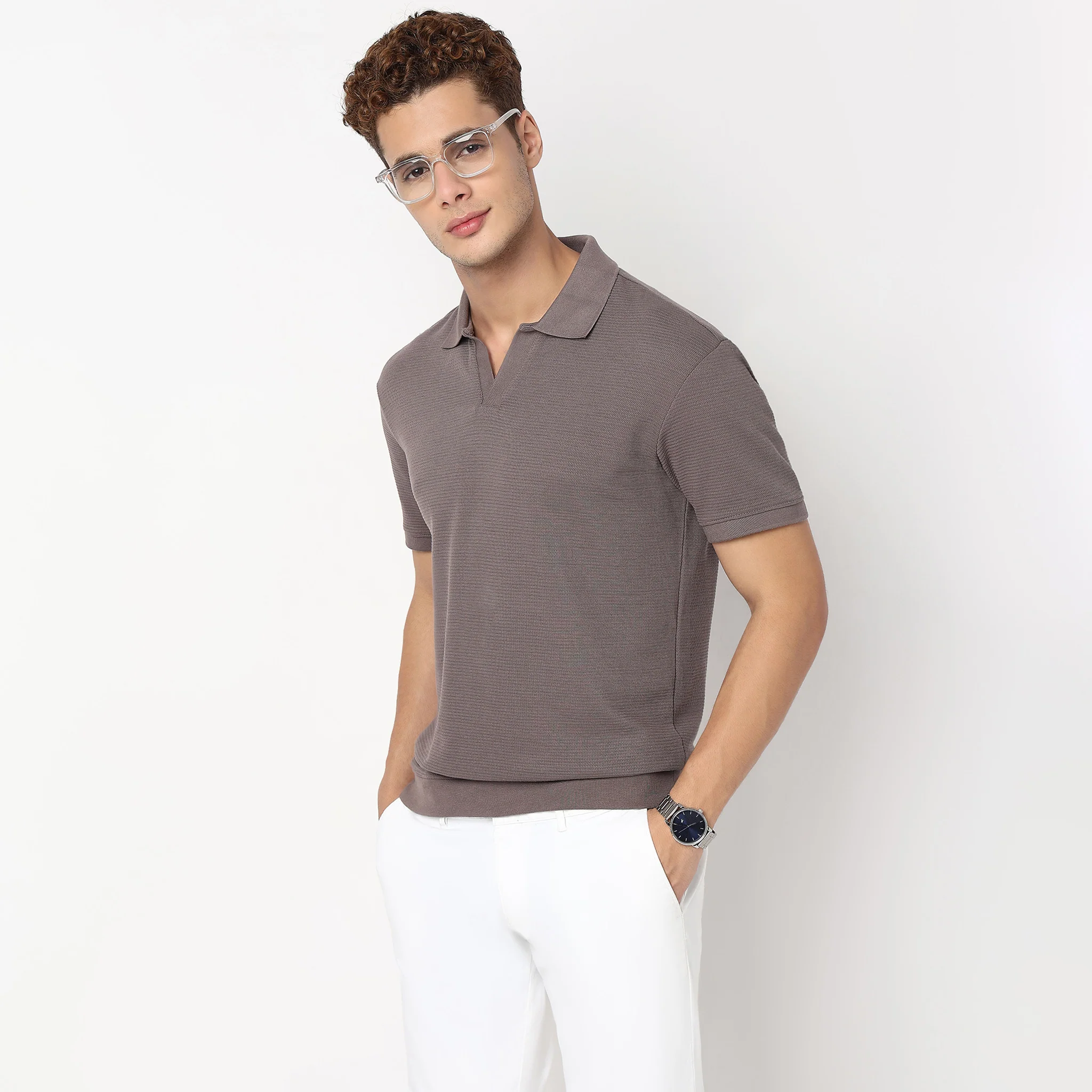 Jacquard Johnny Collar Island Polo T-Shirt - Image 16