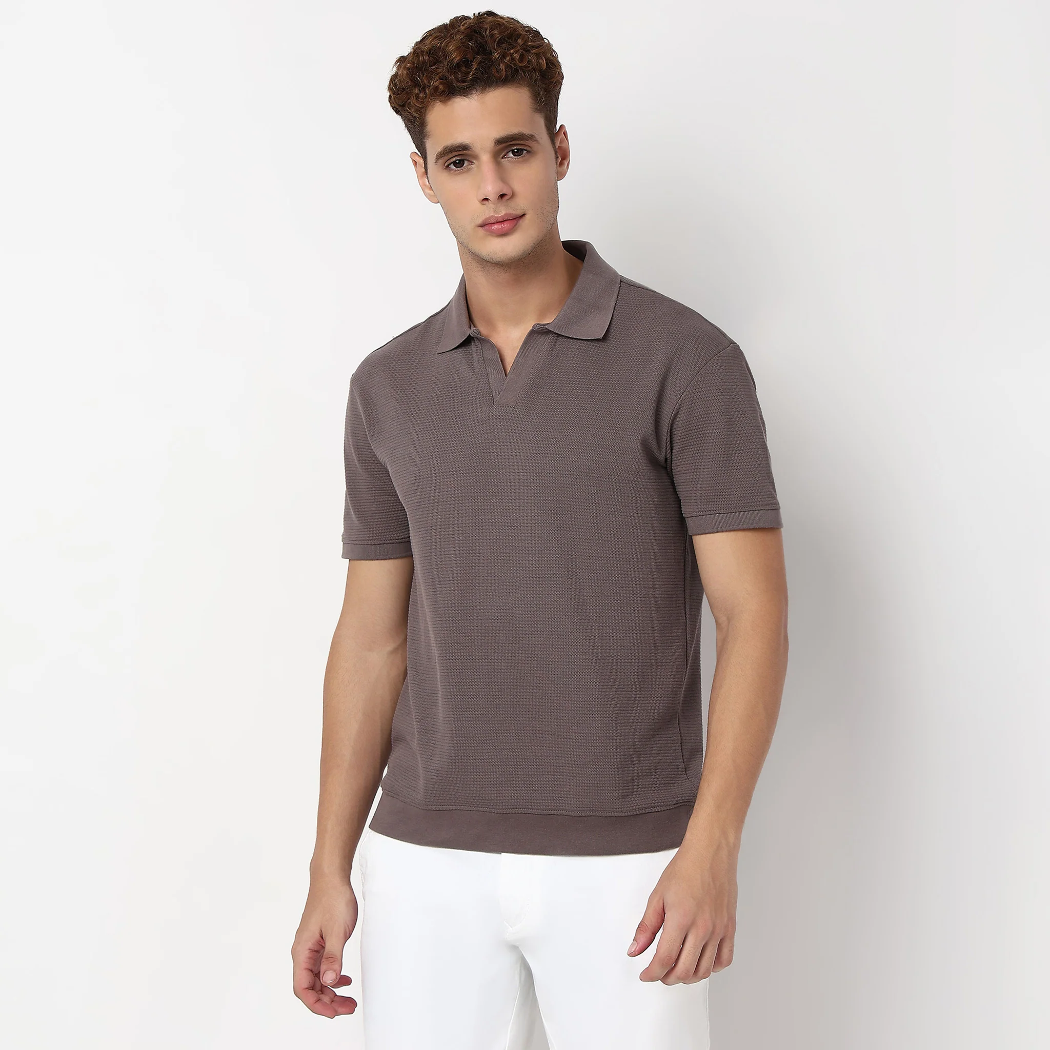 Jacquard Johnny Collar Island Polo T-Shirt - Image 17