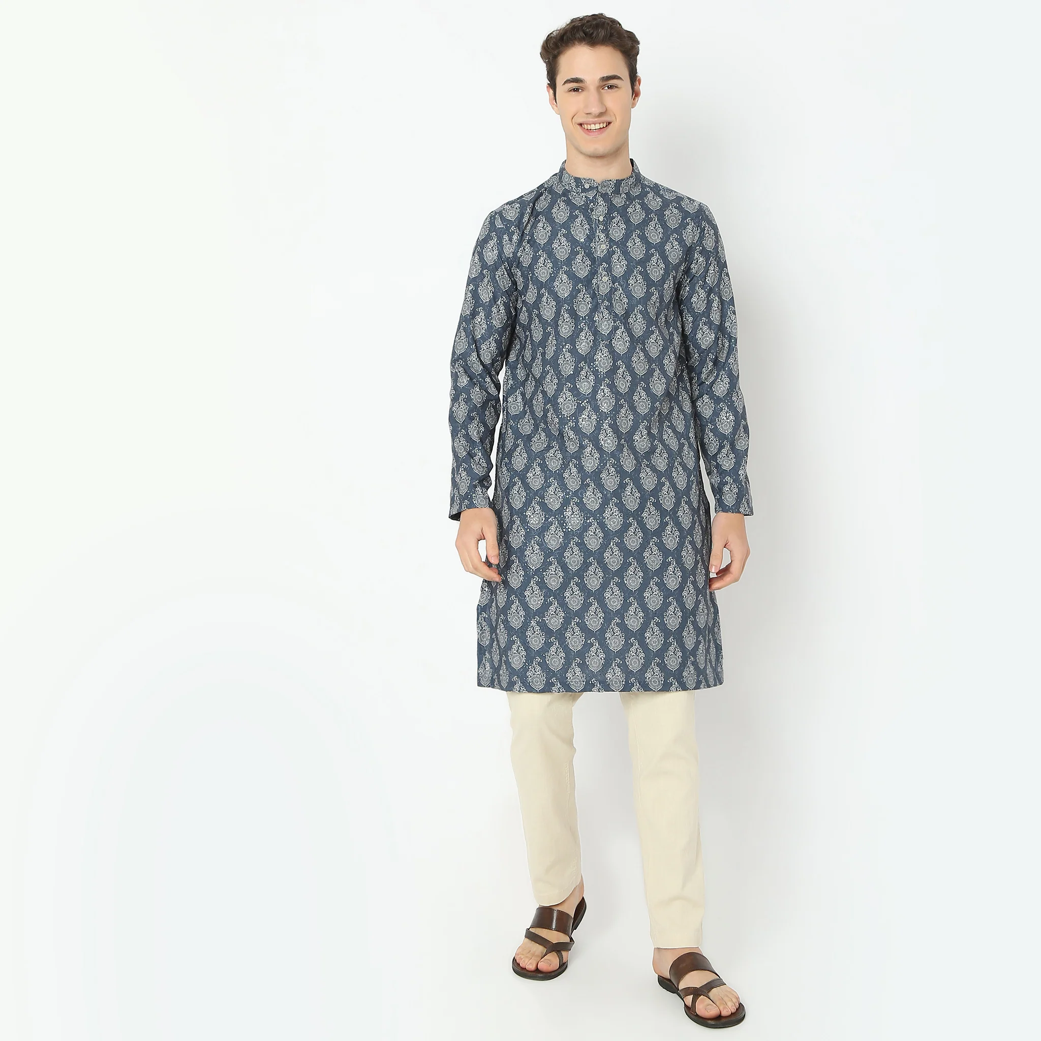 Jacquard Knee Length Straight Digital Print Kurta - Image 2