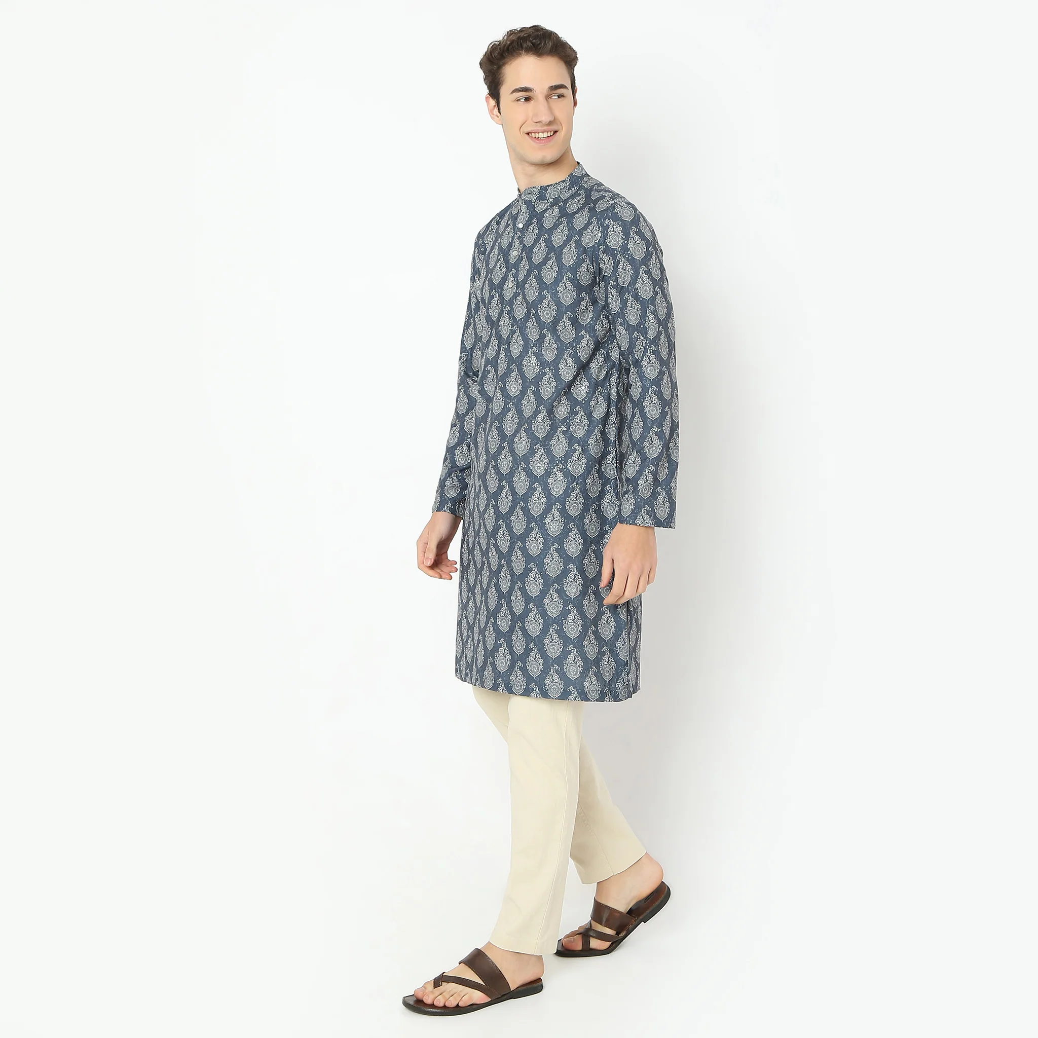 Jacquard Knee Length Straight Digital Print Kurta - Image 5