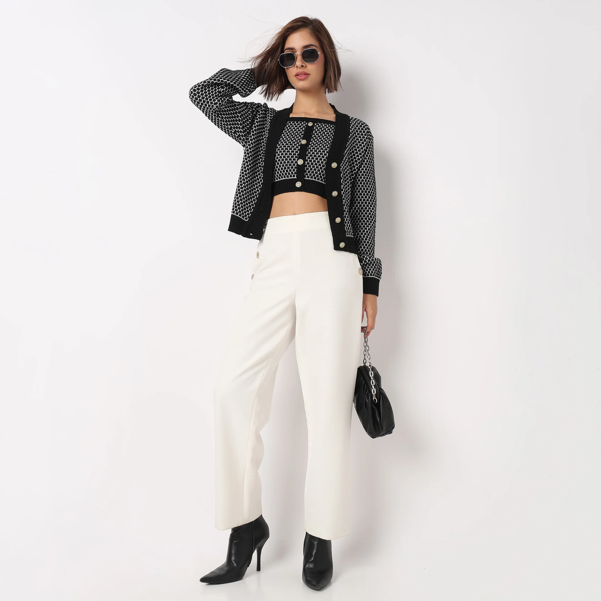 Jacquard V-Neck Top With Jacket