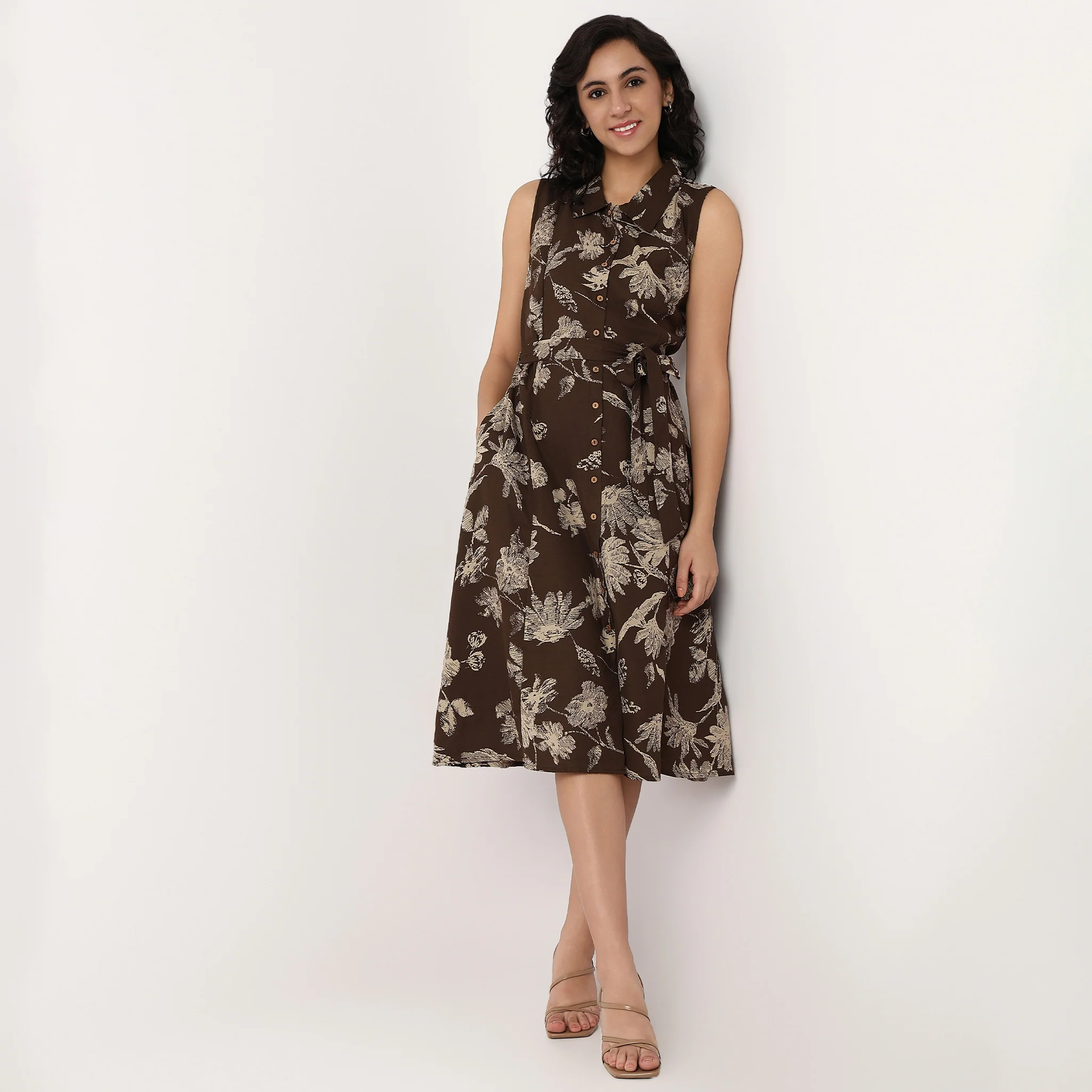 Isabella Flared Dress With Tie Up Belt