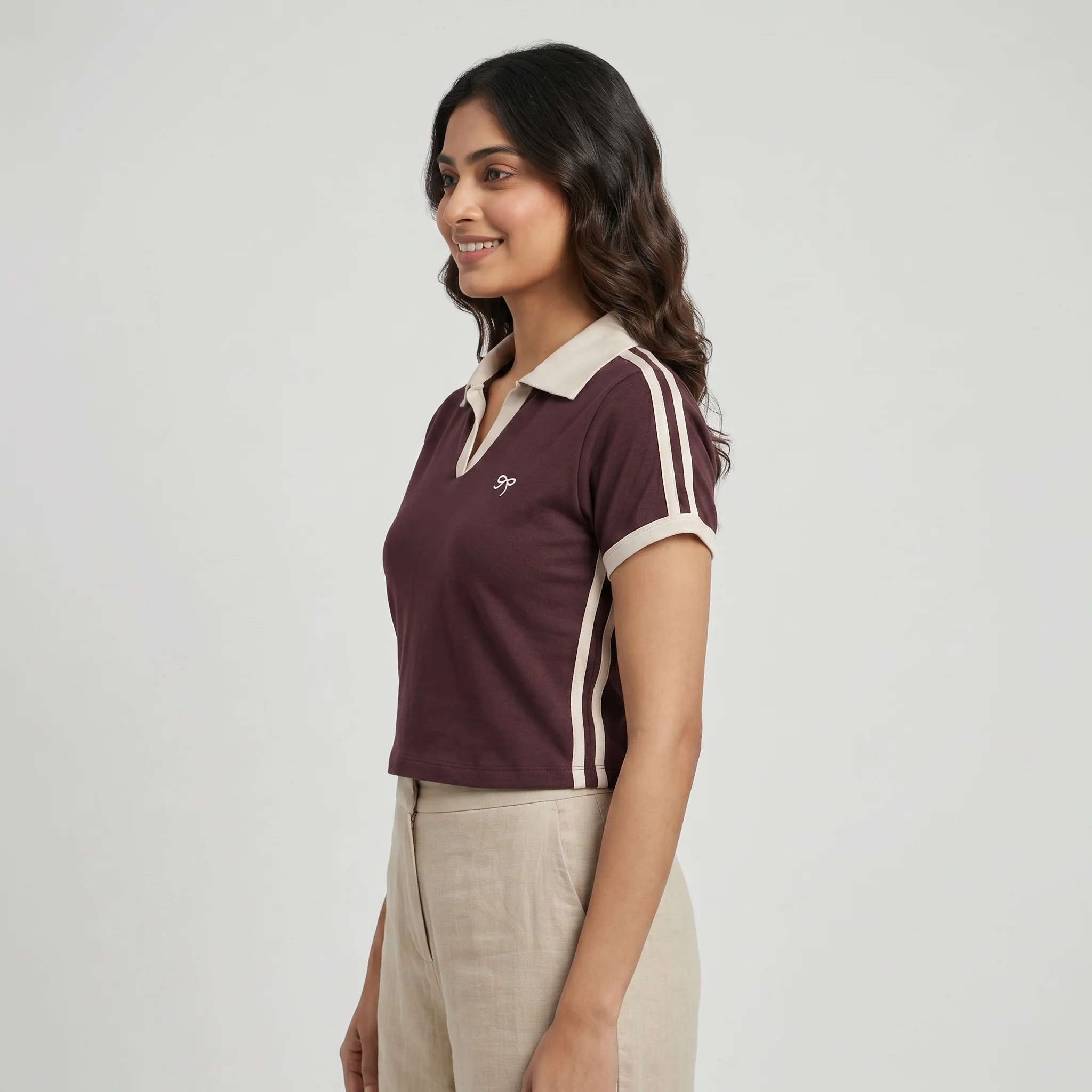 Knitted Crop Polo T-Shirt - Image 2