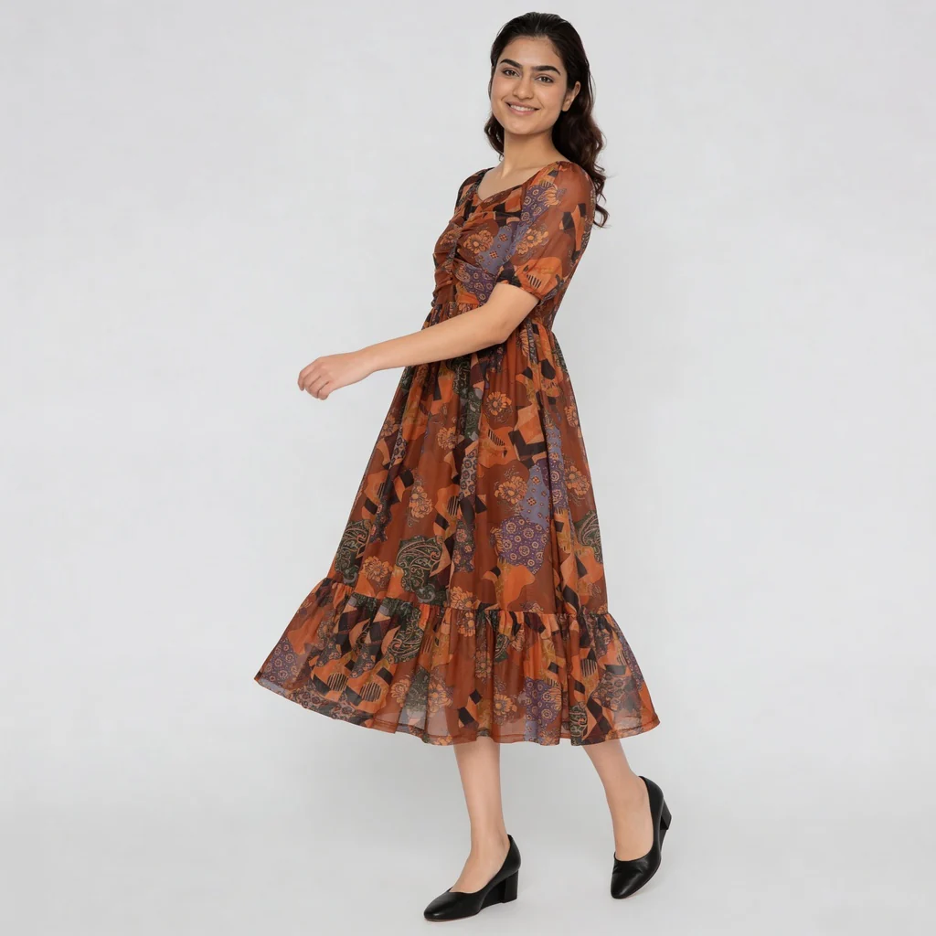 Knitted Printed Flared Dress - Image 5