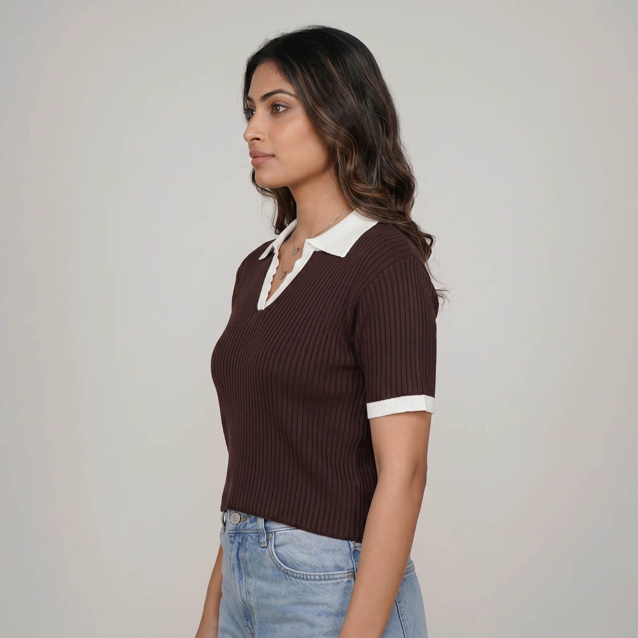 Knitted Solid Crop T-Shirt - Image 2