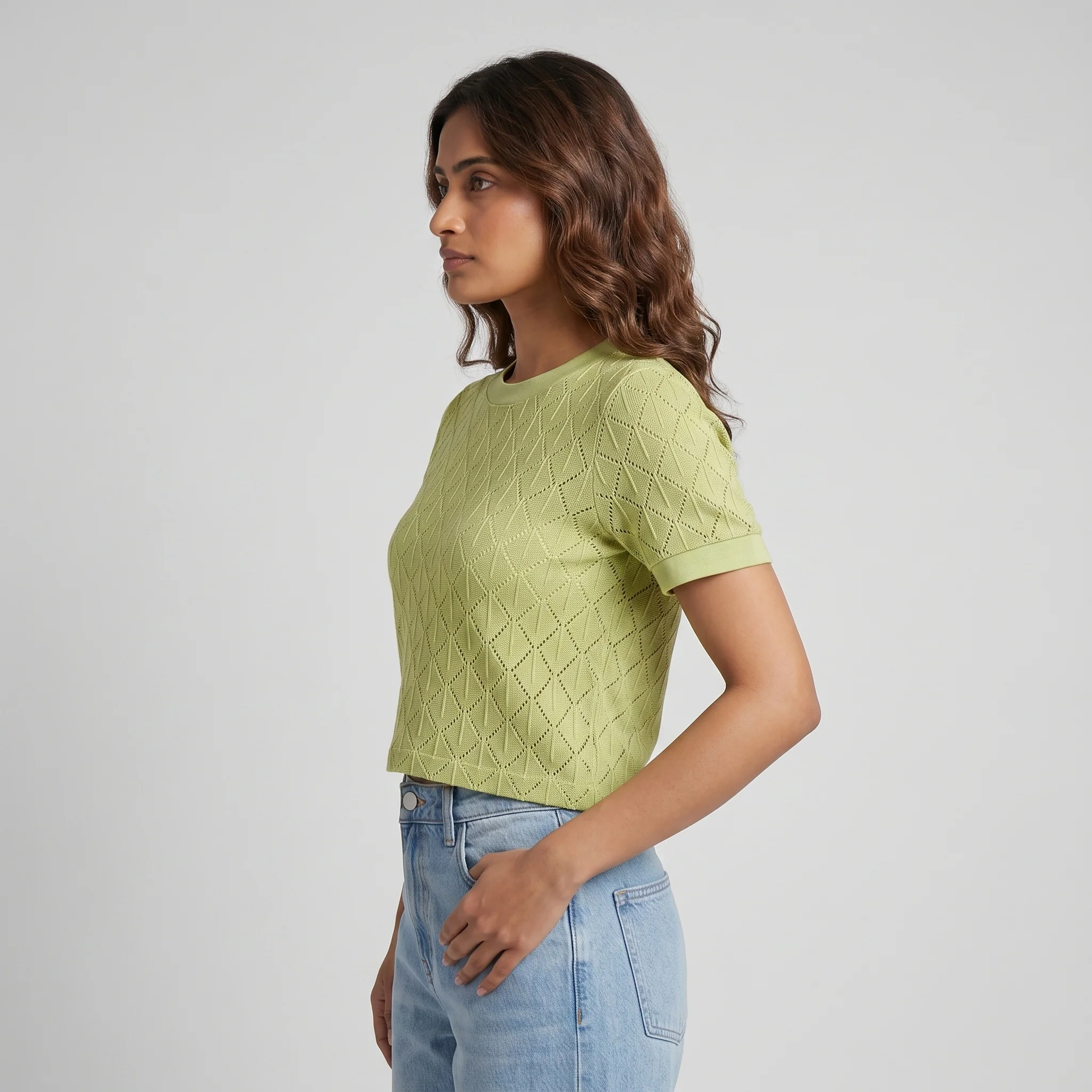 Knitted Solid Crop T-Shirt - Image 2