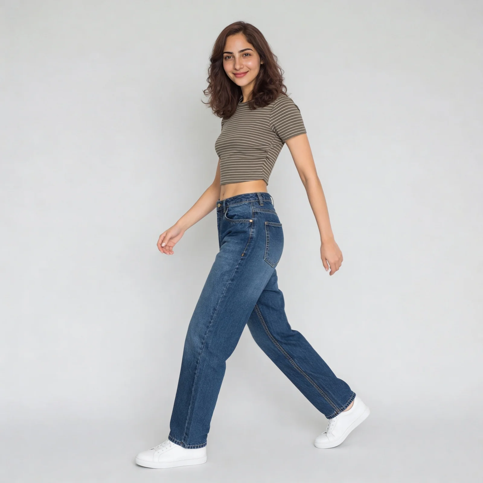 Knitted Striped Slim Fit Crop T-Shirt