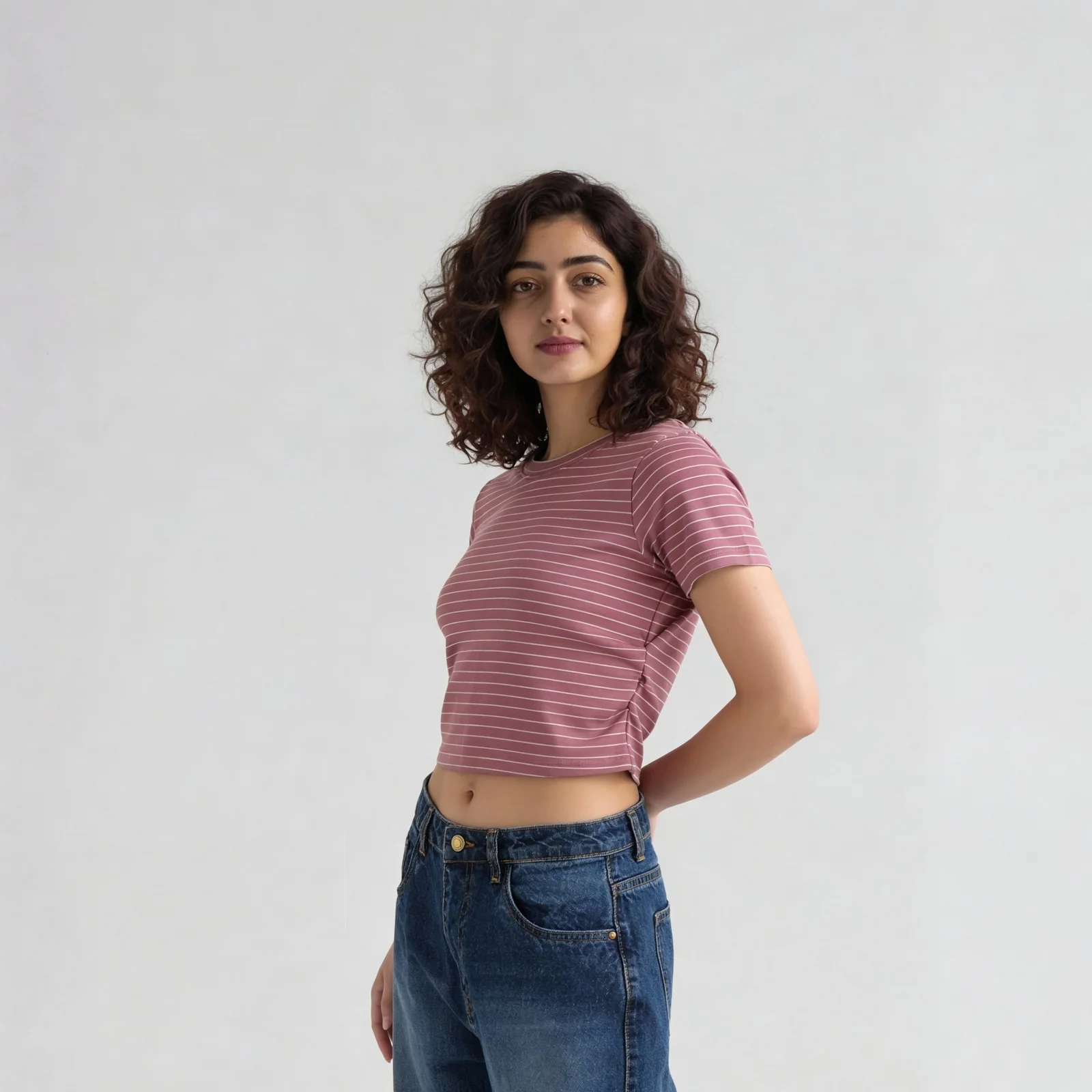 Knitted Striped Slim Fit Crop T-Shirt - Image 10