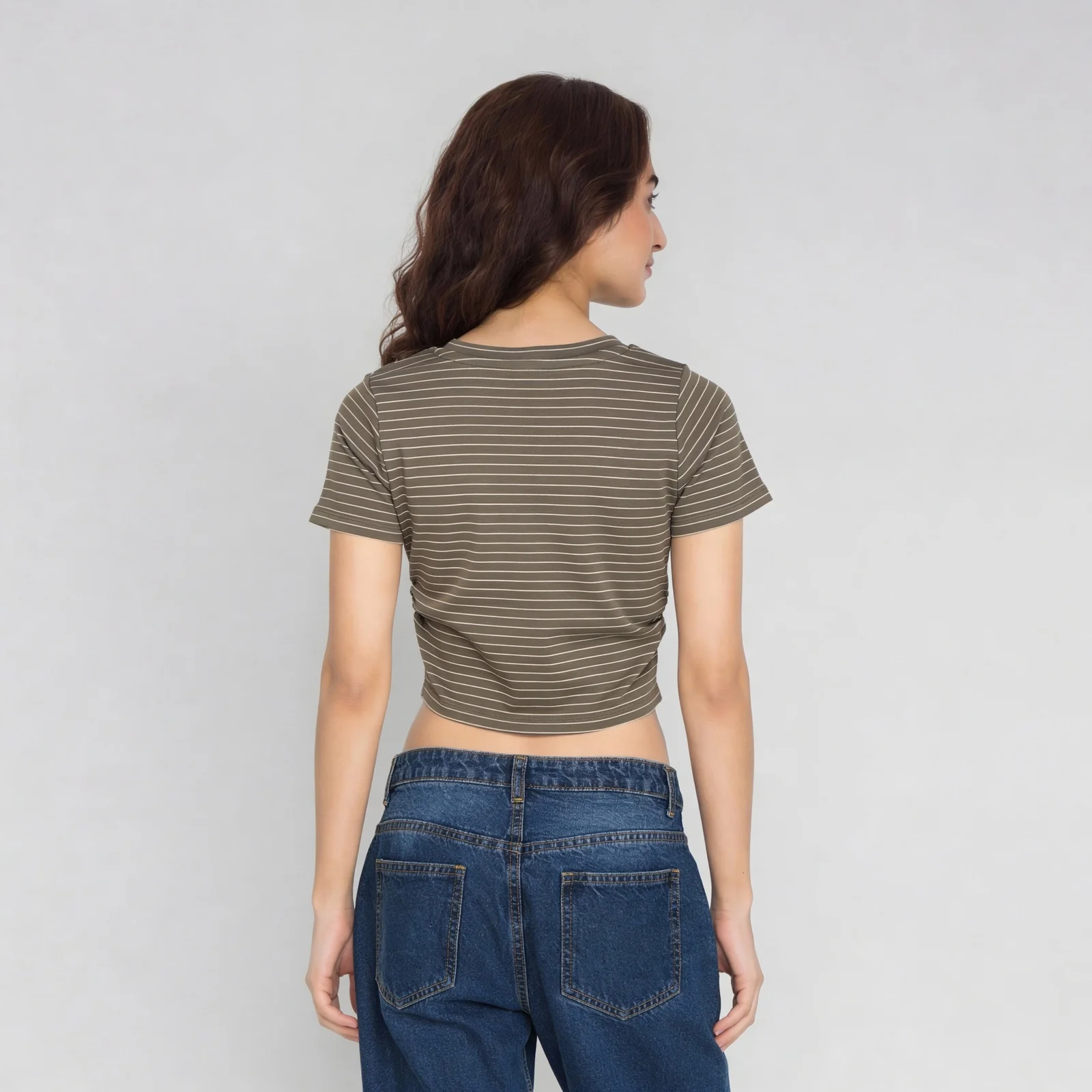 Knitted Striped Slim Fit Crop T-Shirt - Image 3