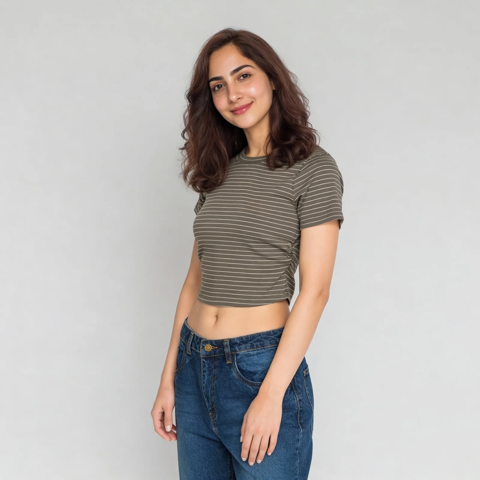 Knitted Striped Slim Fit Crop T-Shirt - Image 5