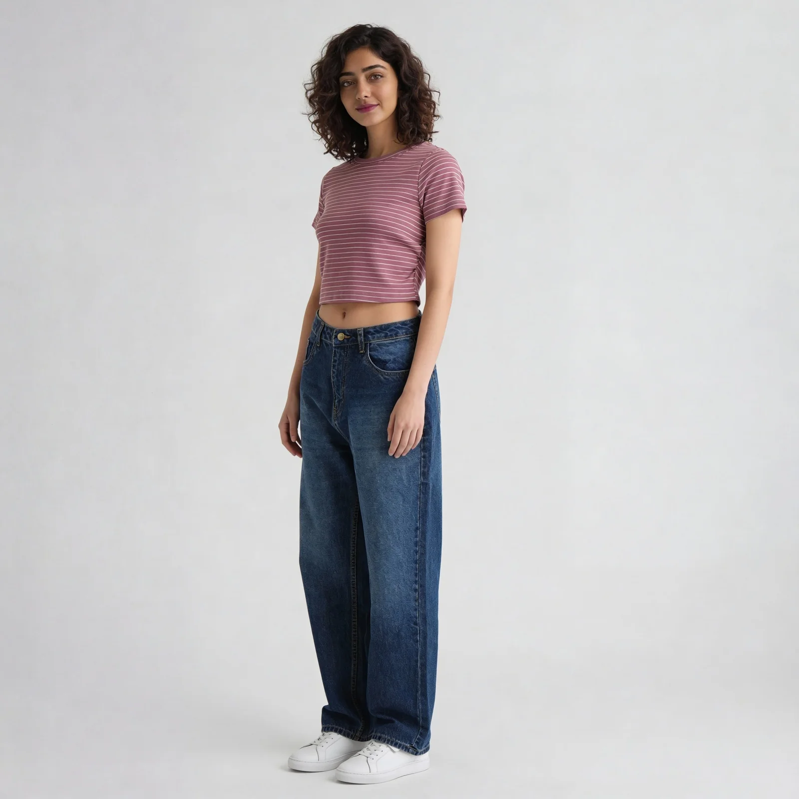 Knitted Striped Slim Fit Crop T-Shirt - Image 6