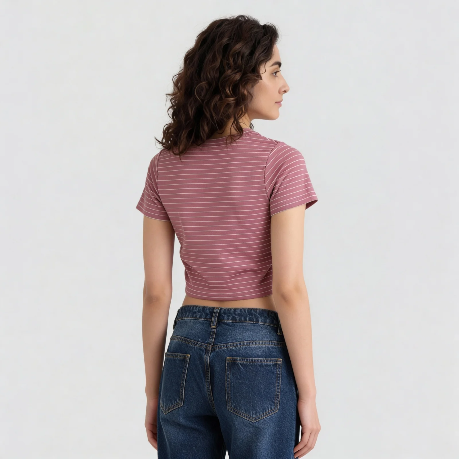 Knitted Striped Slim Fit Crop T-Shirt - Image 8