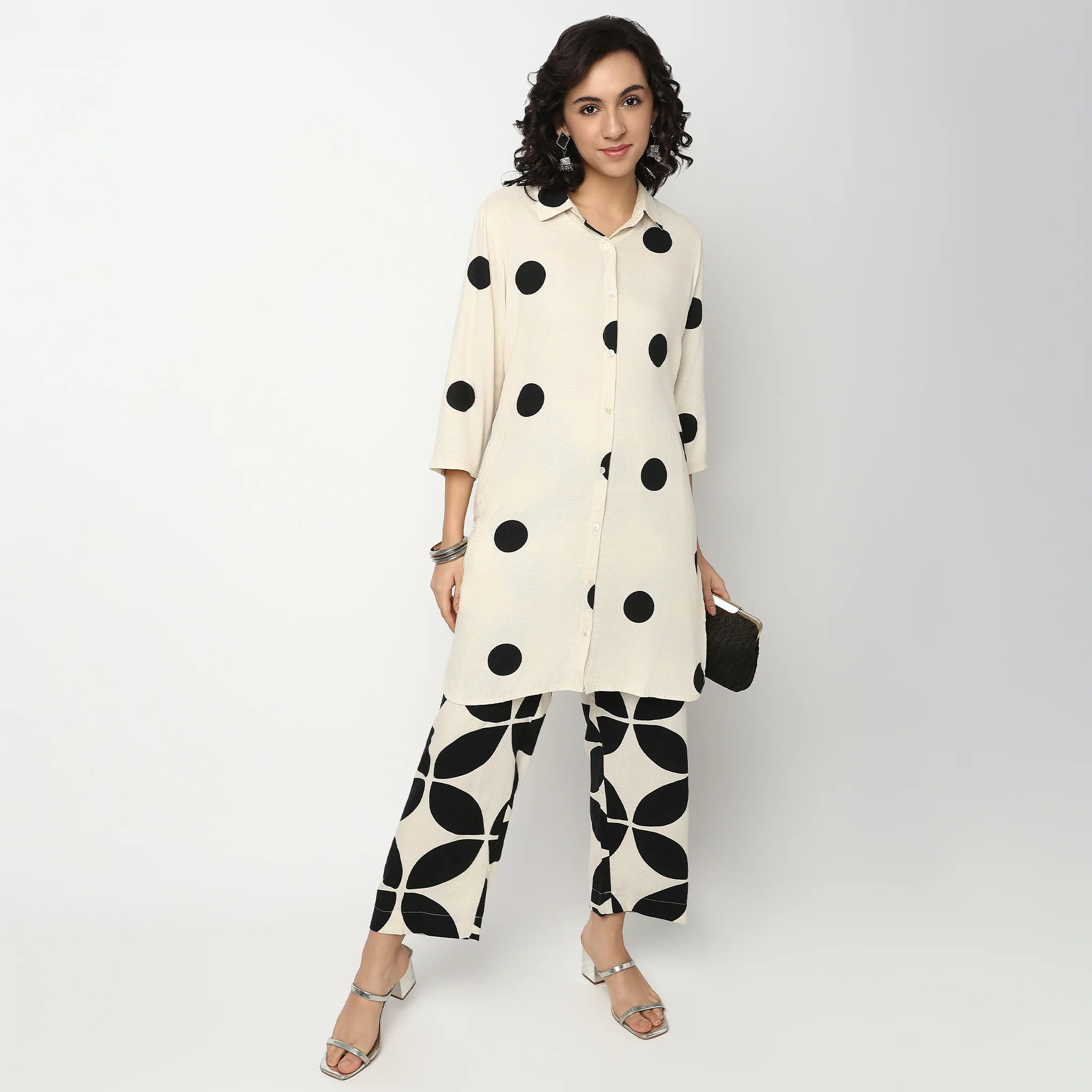 Printed Shirt Collar A line Kurta Set with Pant