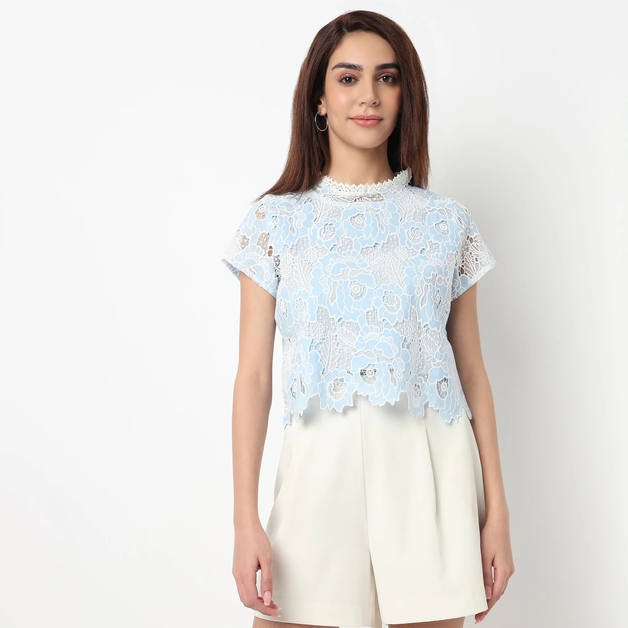 Lace High Neck Cropped Top - Image 2