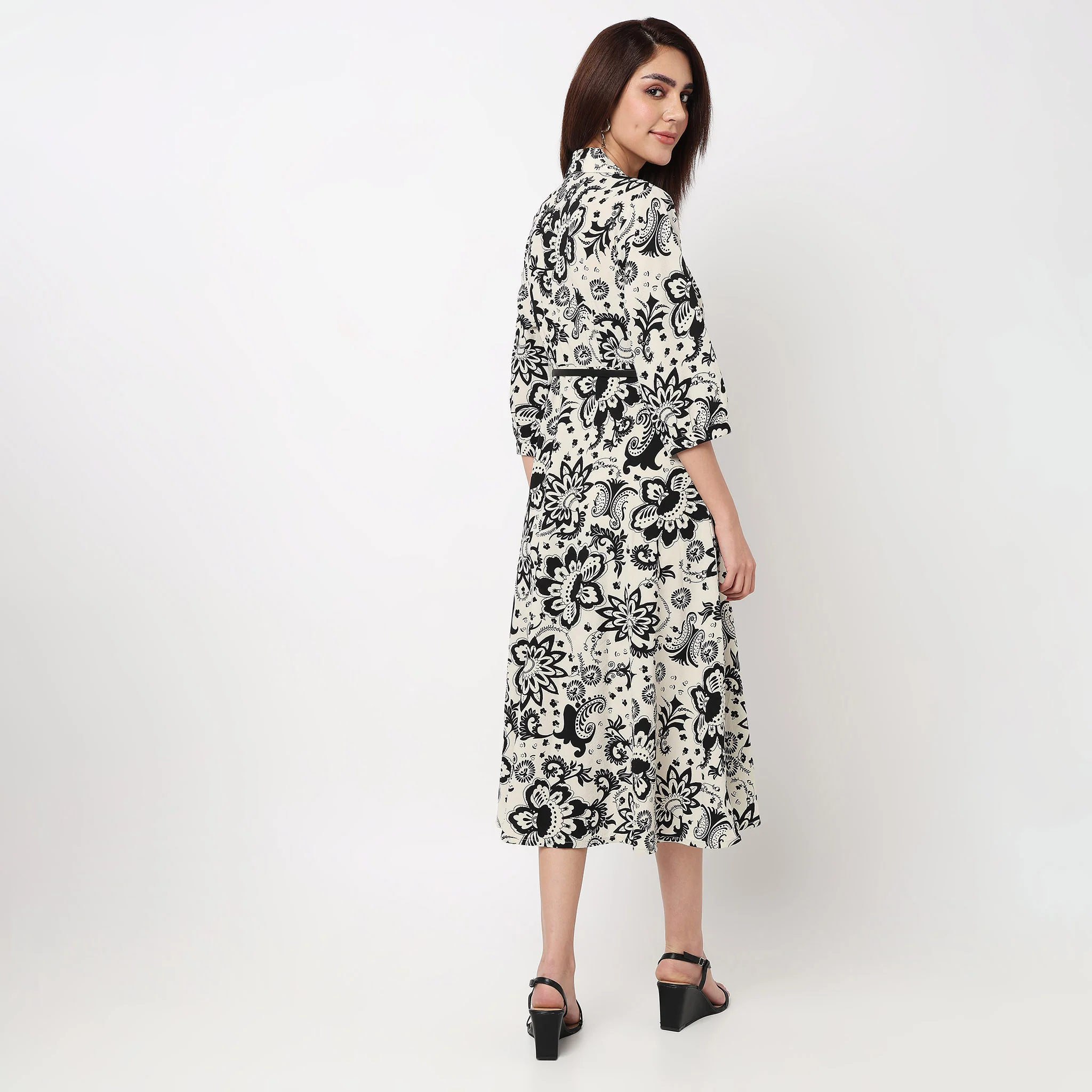 Lapel Collar Shirt Dress - Image 3