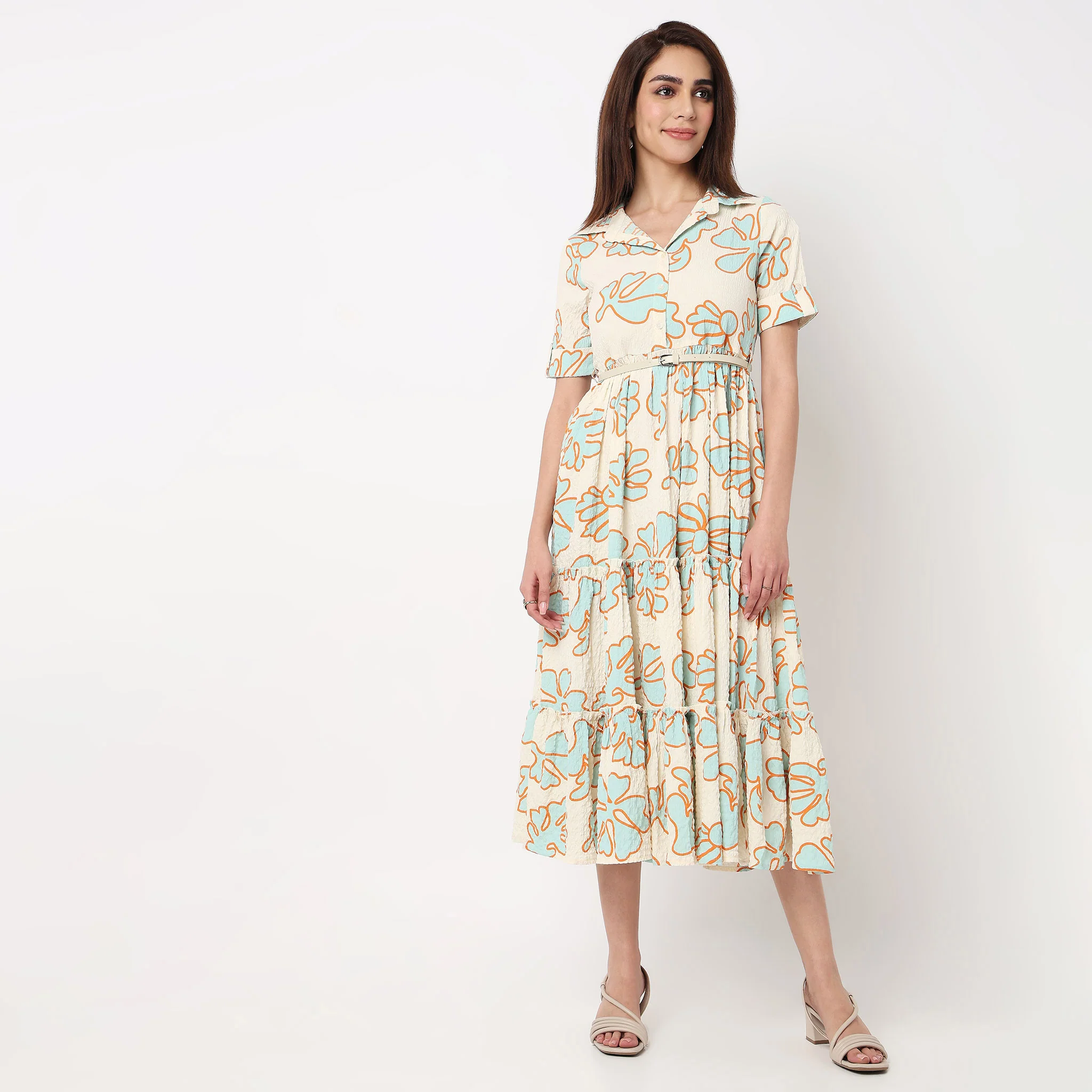 Lapel Collar Tiered Dress - Image 2