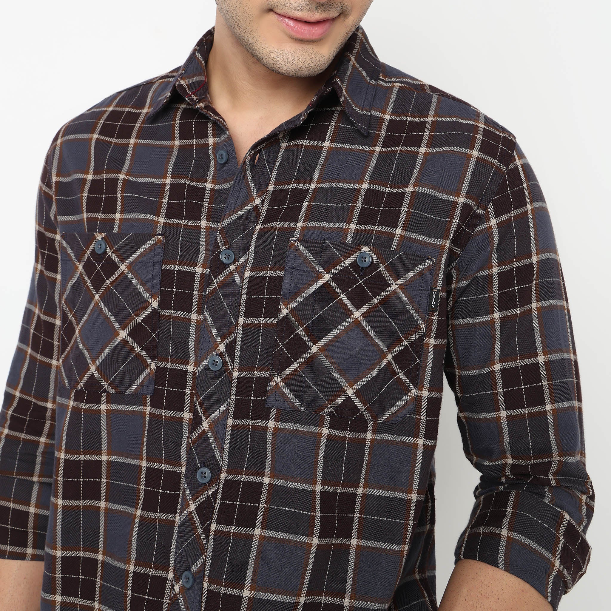 Mens Double Pocket Check Shirt - Image 4