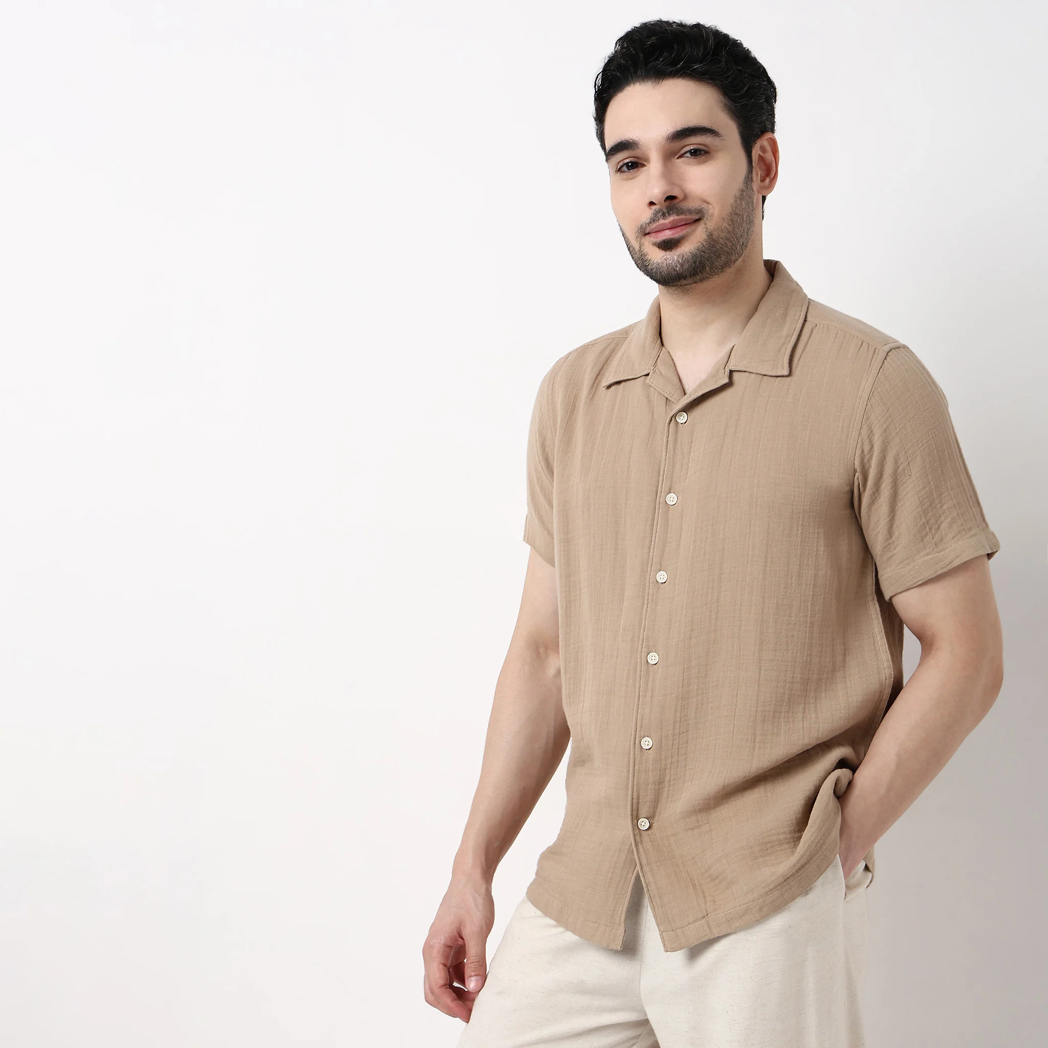 Mens Solid Cuban Shirt - Image 5