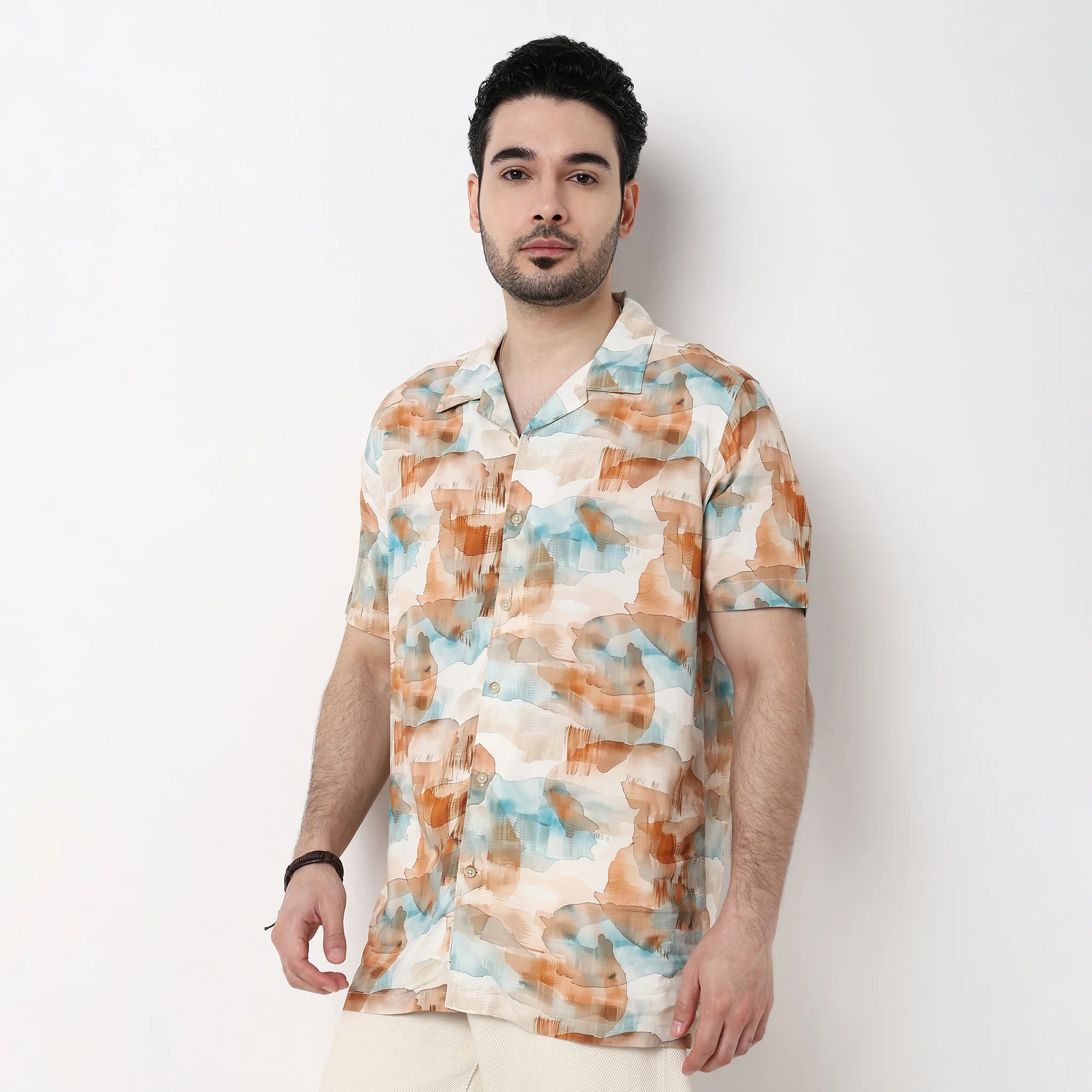 Mens Textured Cuban Shirt