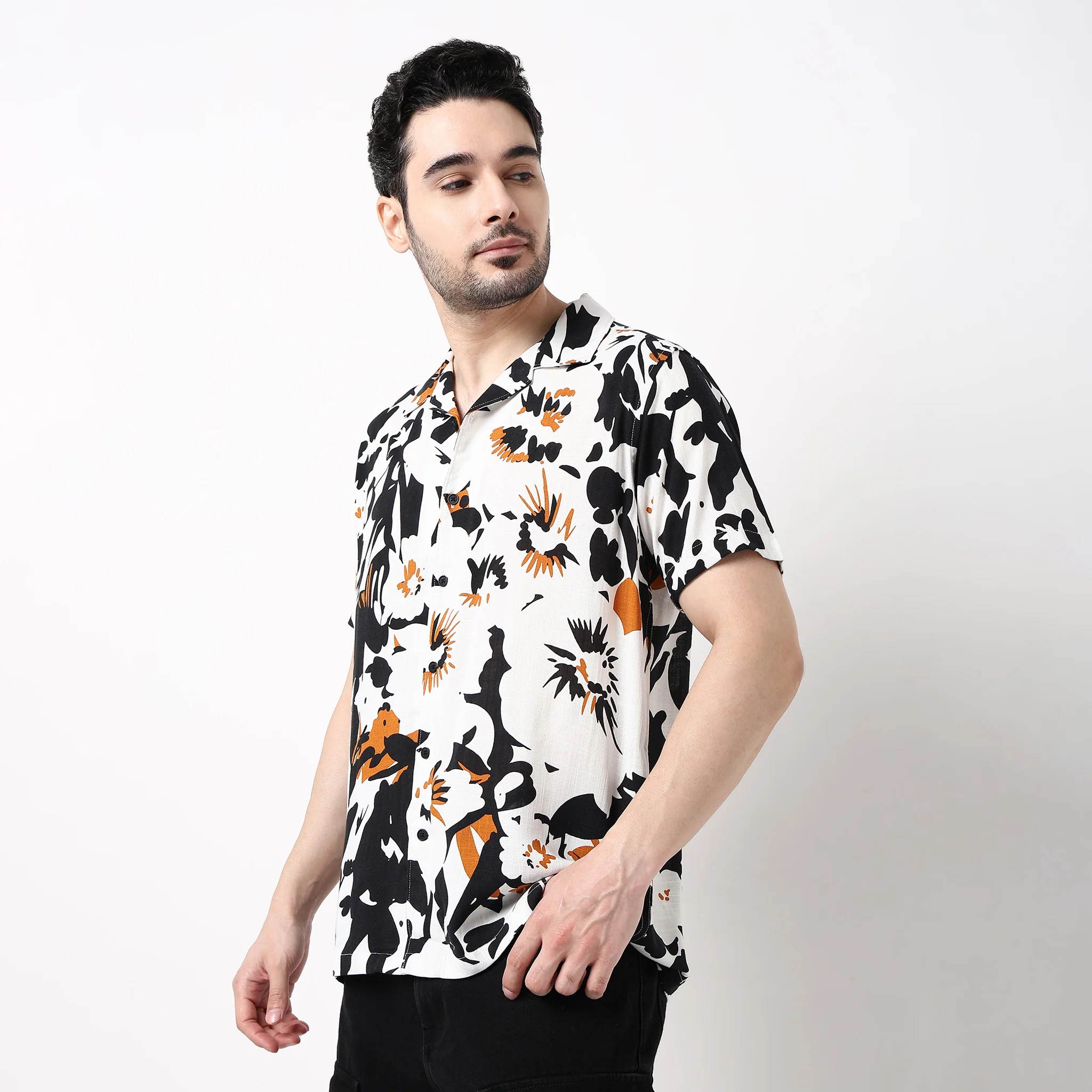Mens Textured Cuban Shirt - Image 5