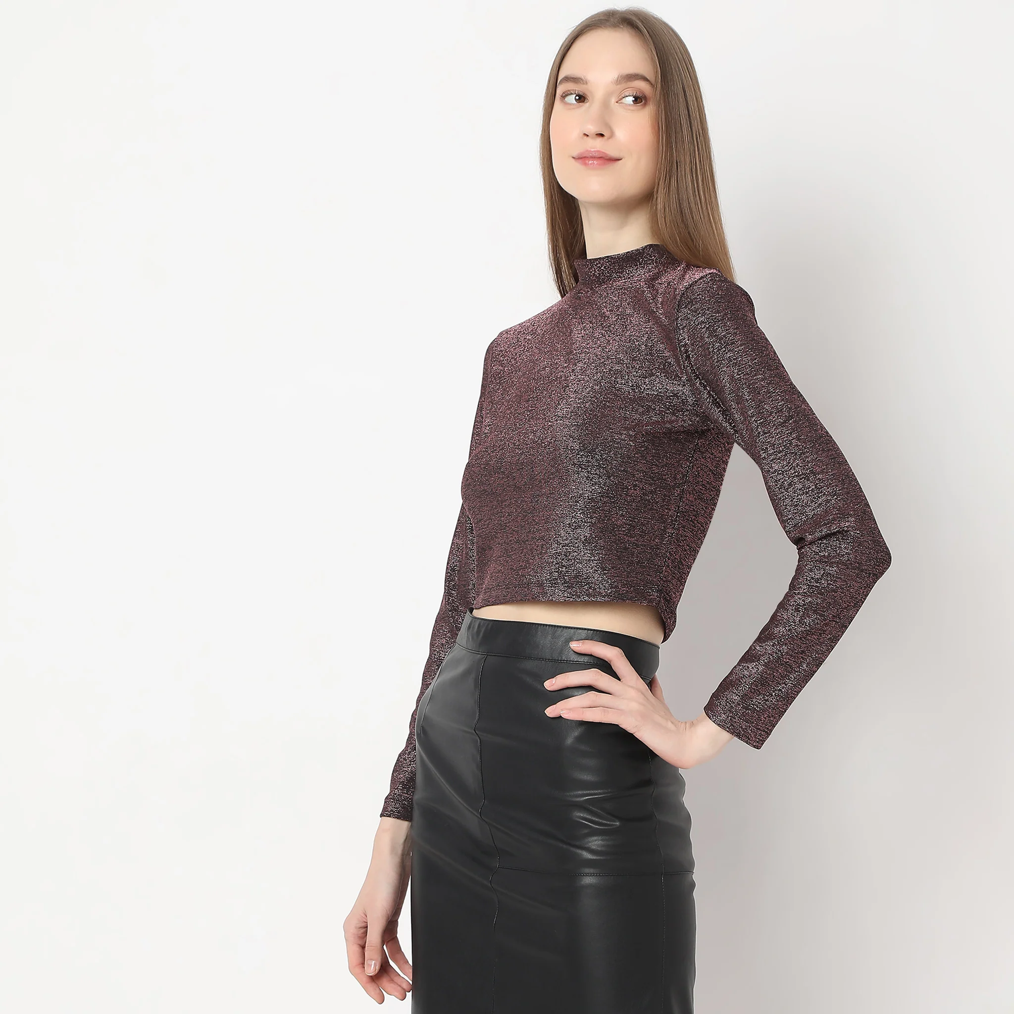 Mock Turtle Neck Full Sleeve Party Crop Top - Image 10