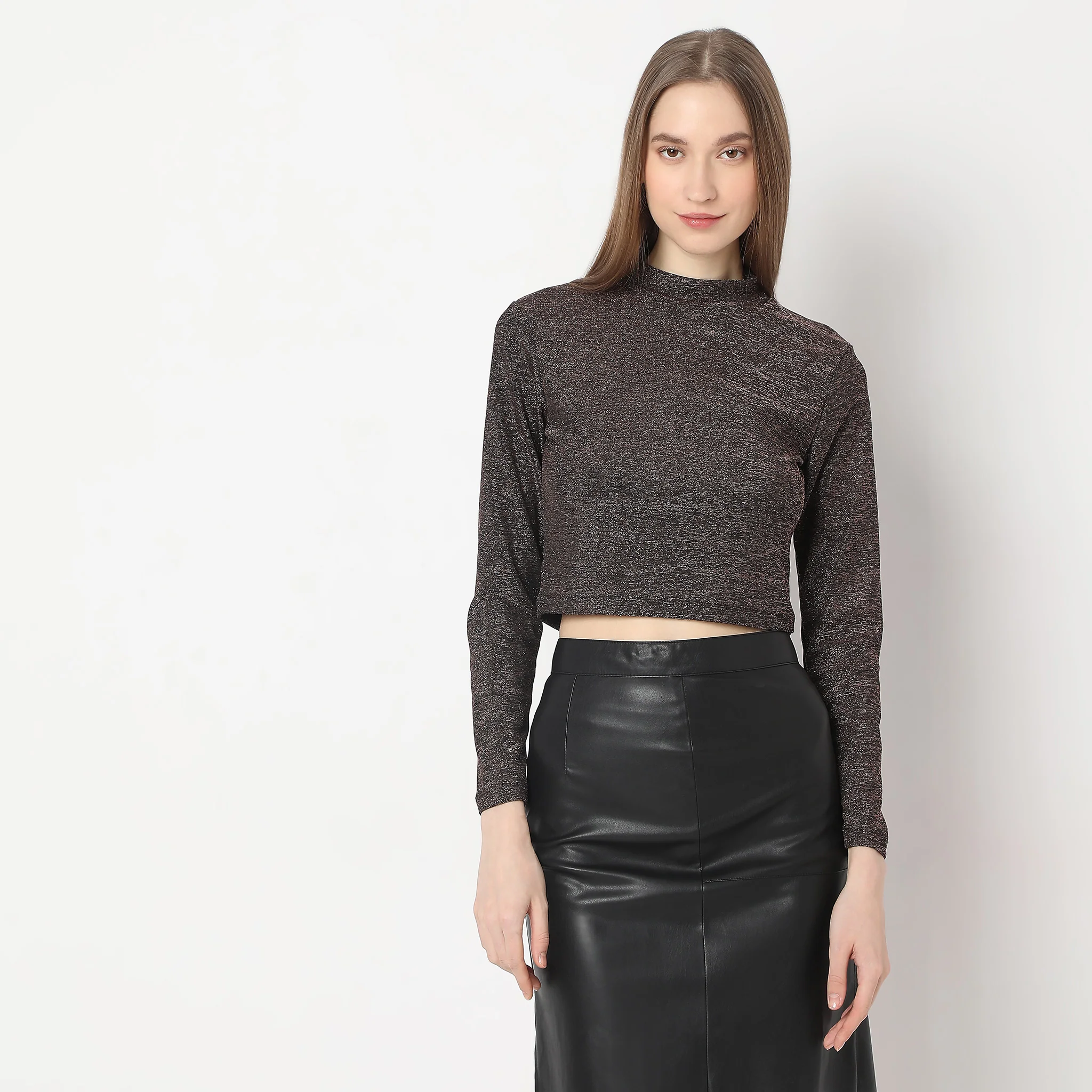 Mock Turtle Neck Full Sleeve Party Crop Top - Image 2