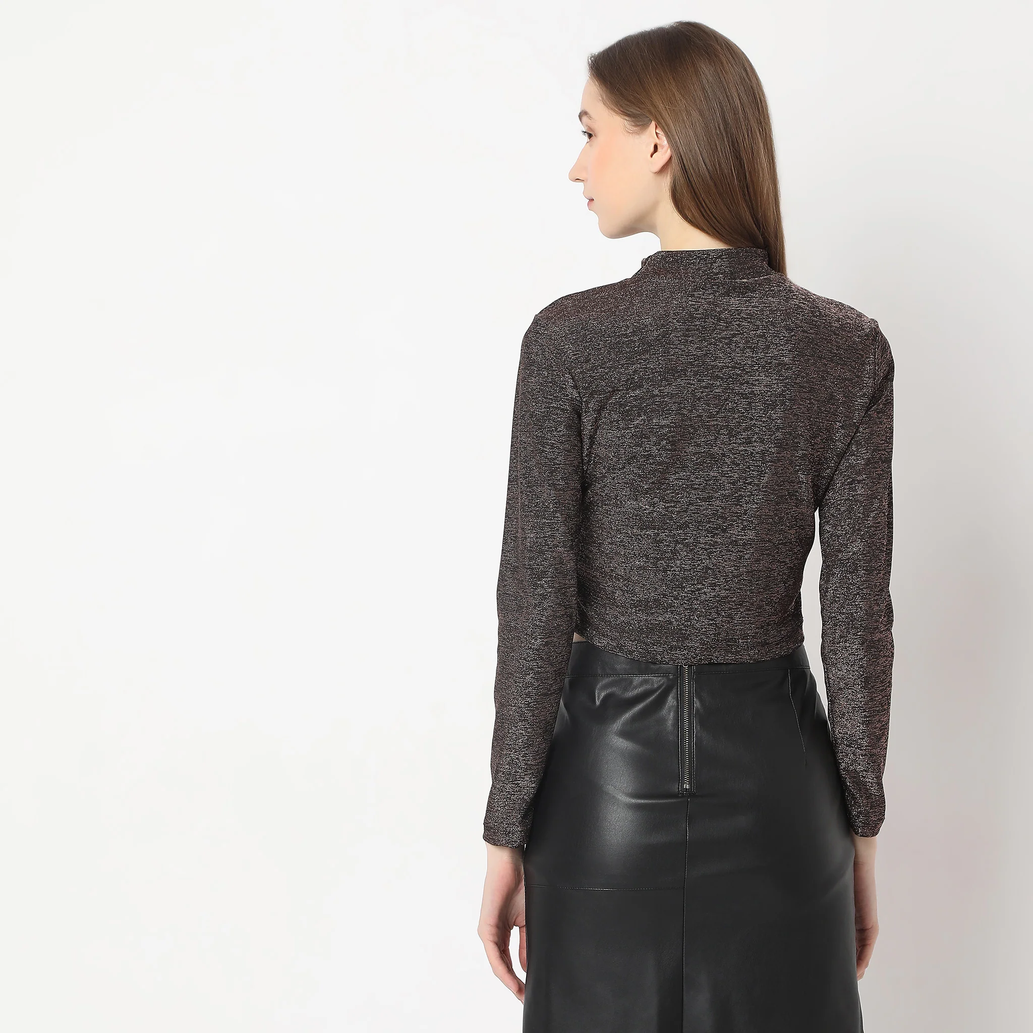 Mock Turtle Neck Full Sleeve Party Crop Top - Image 3