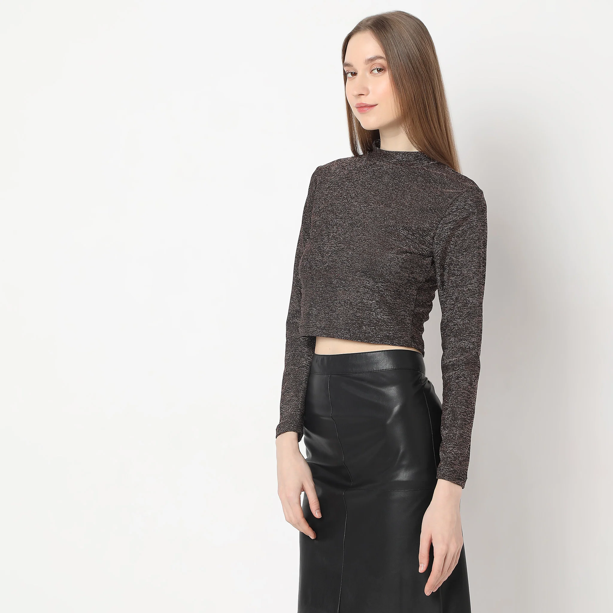 Mock Turtle Neck Full Sleeve Party Crop Top - Image 5