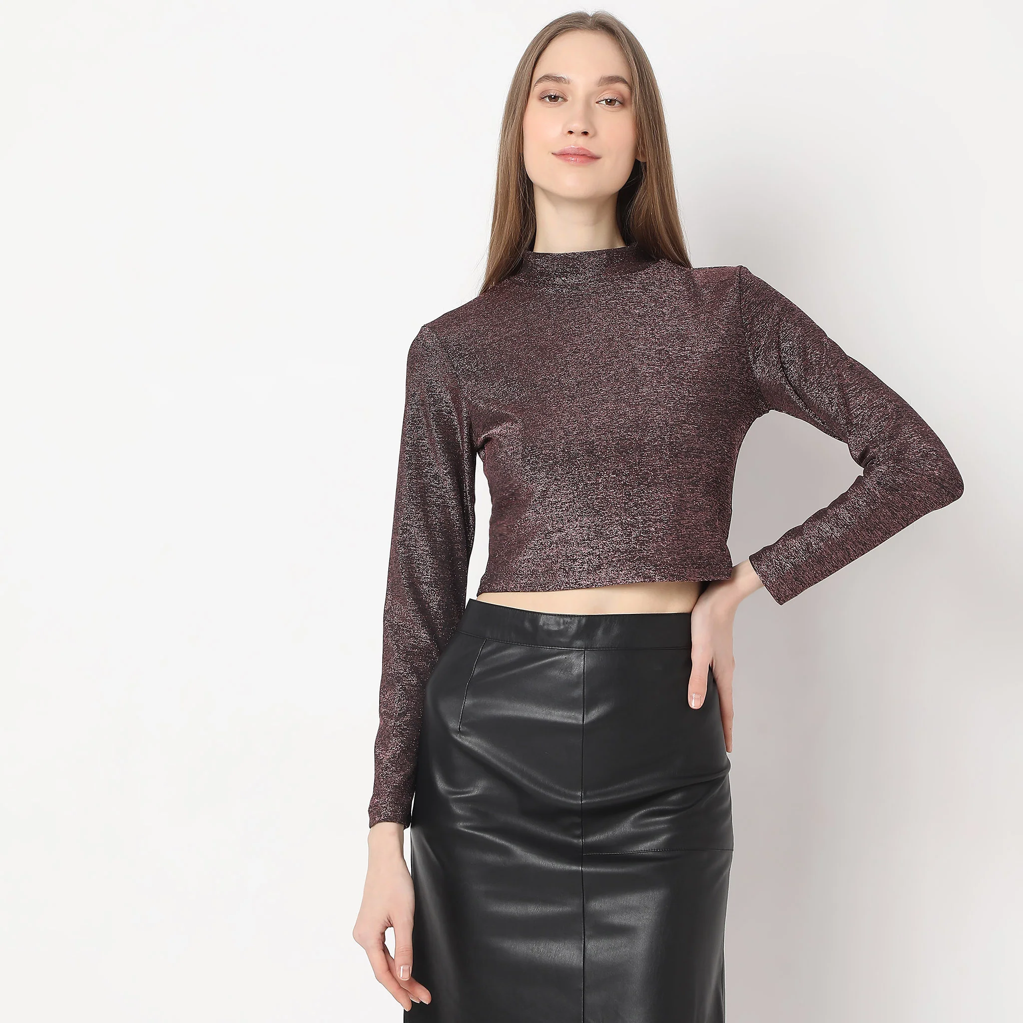 Mock Turtle Neck Full Sleeve Party Crop Top - Image 7
