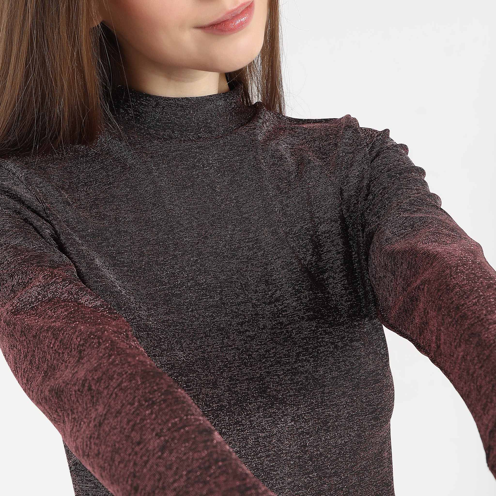 Mock Turtle Neck Full Sleeve Party Crop Top - Image 9